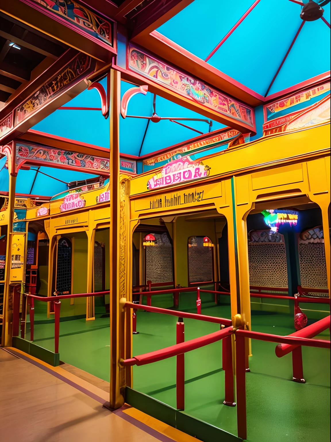 Indoor attractions in amusement parks、PastelColors、Dolls are lined up
