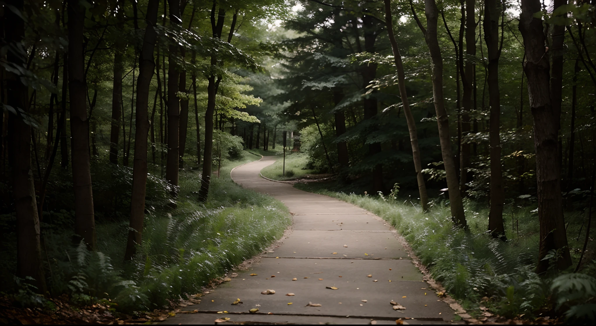 Late night, wooded area, path