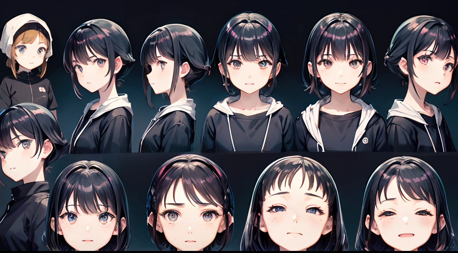 character sheets、Multiple Pose、Multiple facial expressions、Whole body、