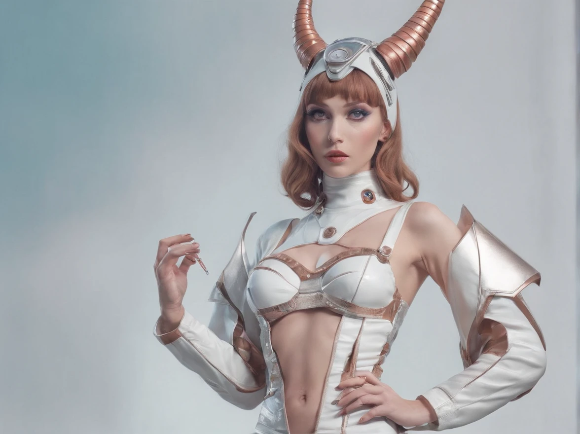 4k image from a 1960s science fiction film by Wes Anderson, (((NSFW))), ((perfect body)), large breasts:1.3, perfect face, expressive eyes, ,Breathtaking demonic woman with horns dressed in sexy lingerie posing for a photo , 1960 - O Wes Anderson, asas de anjo nas costas, pastels colors, Retro-futuristic fashion clothes from the 60s, ), Retro-futuristic fashion clothes from the 60s with old robots, Luz Natural, Psicodelia, futurista estranho, retro-futurista, photo-realistic, (((full body shot))), Sharp background details.