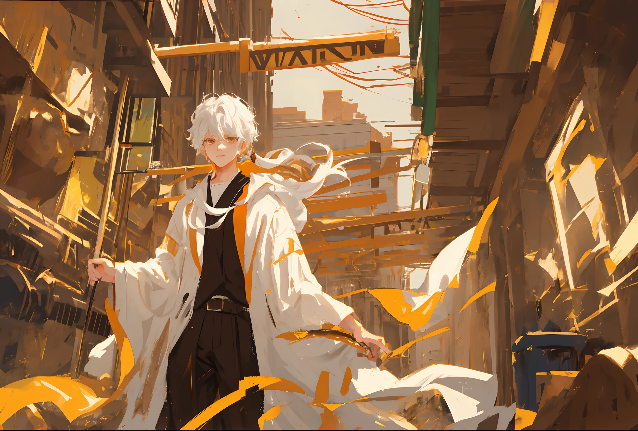 Boy with long white hair,Amber brown eyes,A god-like boy,robe,Creator,Handsome face