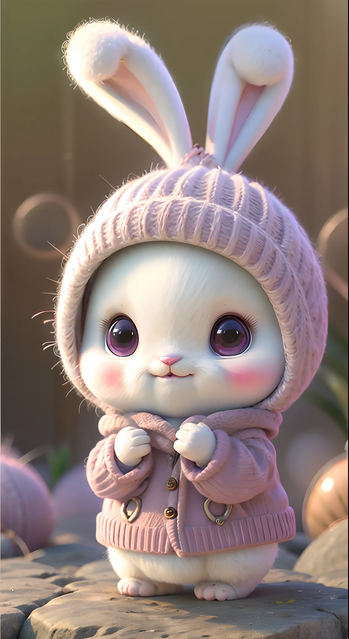 Cute Bunny, smiley, Pixar, furry art, Anime, Background pink, Character, outfit, 8k