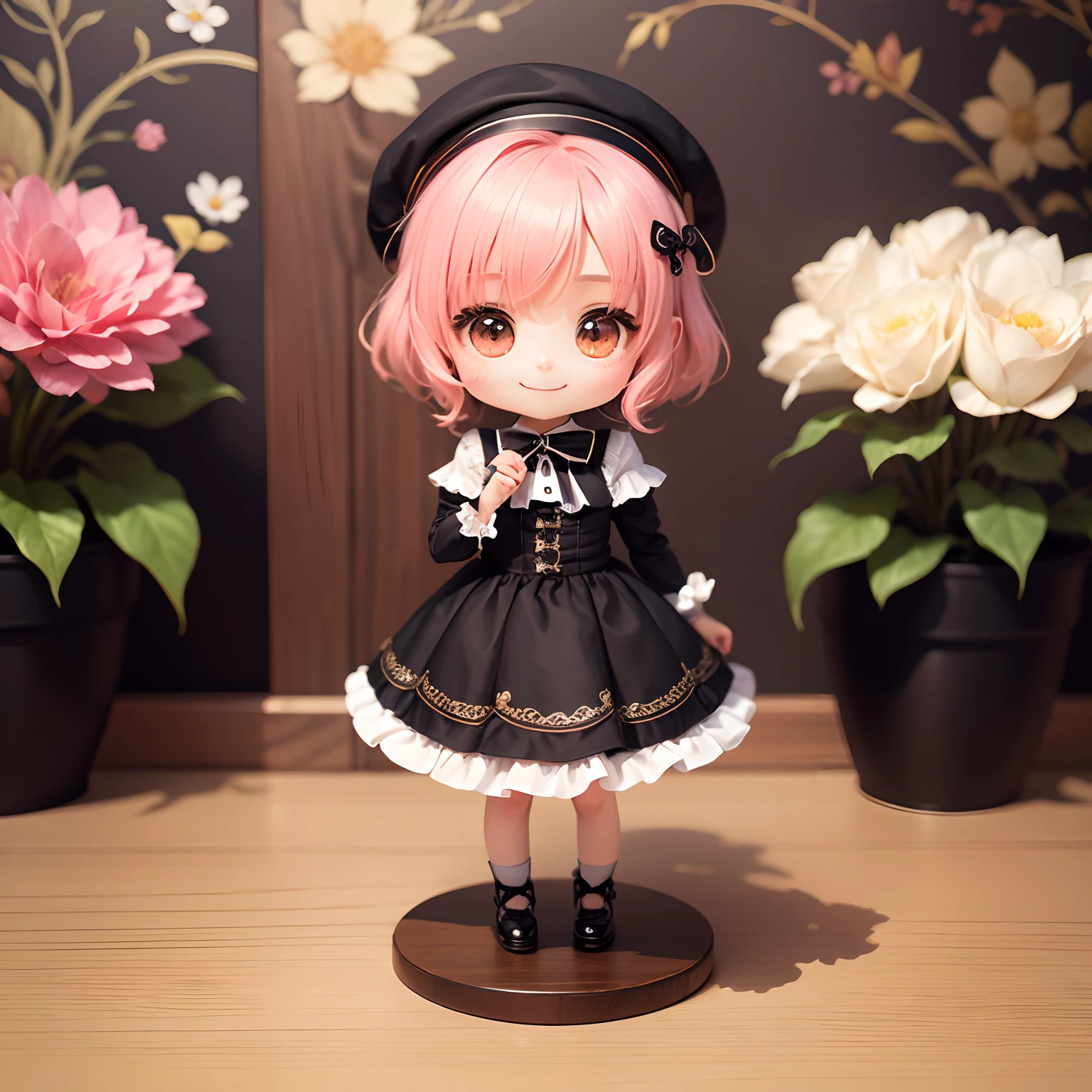 masterpiece、top-quality、ultra-detailliert、(Chibi Chara's Daughter:1.2)、Paimon's Candy Can Character、The background is Monet's flower art wallpaper、Standing、a smile