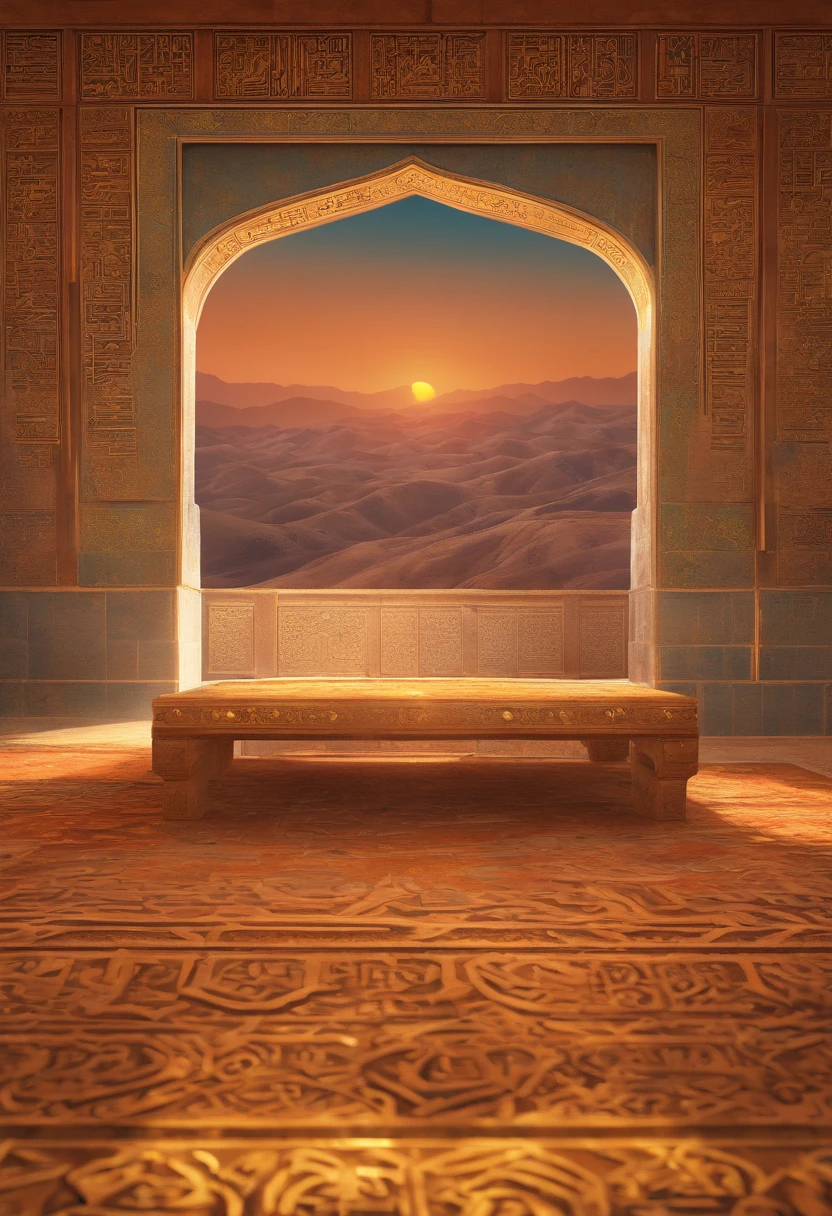 An ancient islamic painting, ancient islamic background,there are muslims speak each other, mountains, rivers, auspicious clouds, pavilions, sunshine, masterpieces, super detail, epic composition, ultra HD, high quality, extremely detailed, official art, unified 8k wallpaper, Super detail, 32k -- v 6