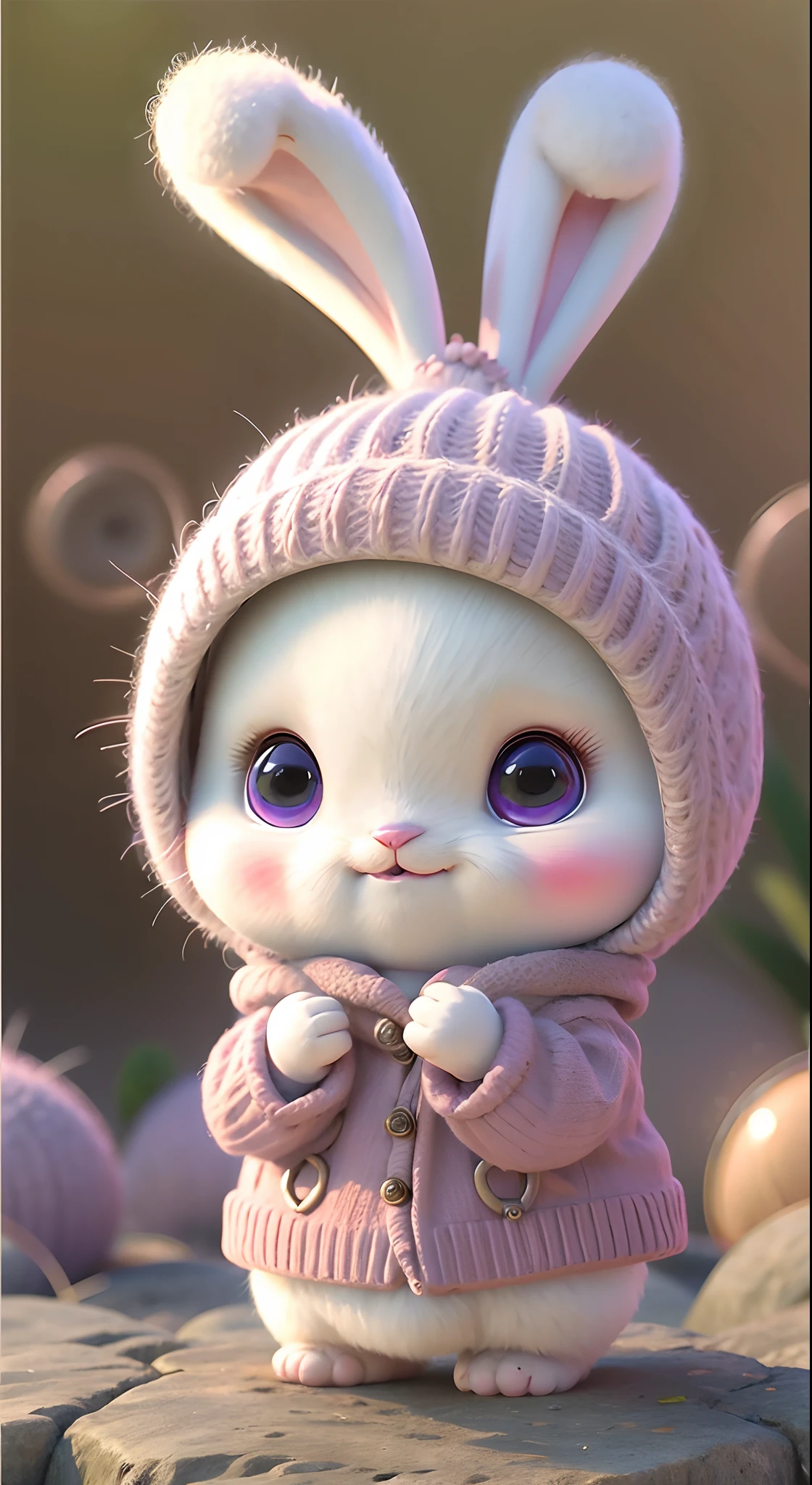 Cute Bunny,blue eyes, smiley, Pixar, furry art, Anime, Background pink, Character, outfit,