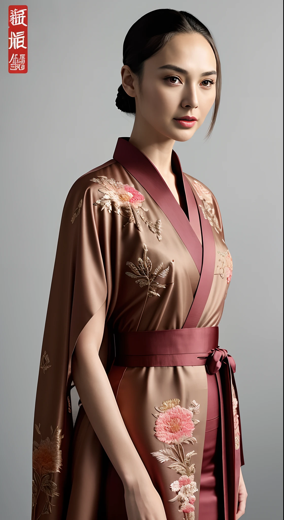 Gal Gadot,   Perfect eyes, Beautiful face，pale brown hair, short detailed hair, bobo head, side parted hair,Background of details，Break ,exquisite costumes(Luxury kimono(red kimono(Detailed Embroidery)),Break,Wallpapers 16K,(masutepiece:1.5), (Best quality:1.5),Carrying a bowl of food, Inspired by Cao Zhibai, Inspired by Fenghua Zhong, inspired by Dong Yuan, inspired by Cao Buxing, Inspired by Feng Zhu, Guviz-style artwork, inspired by Chen Hong, inspired by Zhao Mengfu, Beautiful character painting, inspired by Xu Wei，Gal Gadot,   Perfect eyes, Beautiful face，pale brown hair, short detailed hair, bobo head, side parted hair,