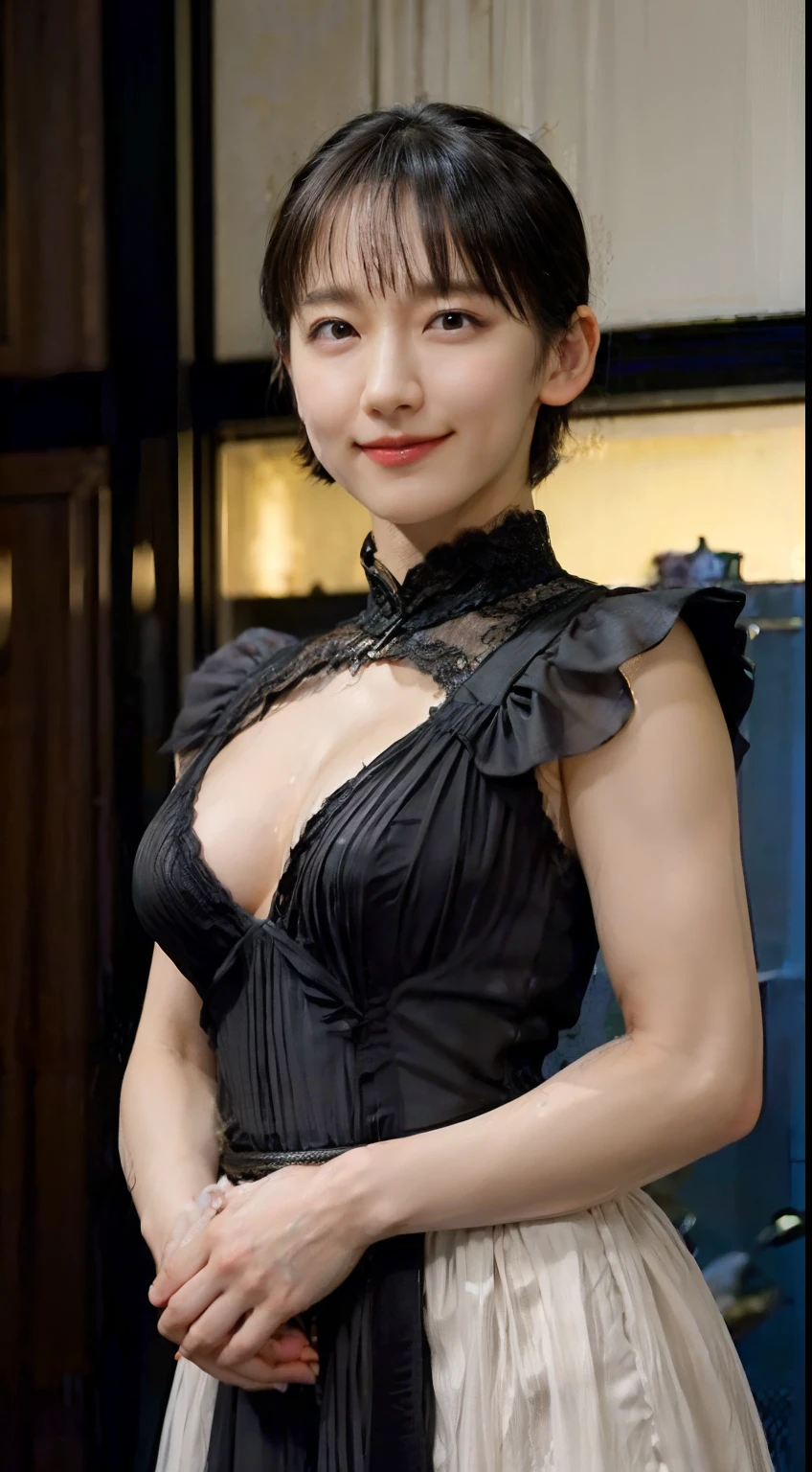 76
(20-year-old princess,is standing), (A hyper-realistic), (masutepiece), ((short-hair:1.46)), (Smooth black hair), (Breast:1.0), (kindly smile:0.9), (Luxurious dresses:1.46), Majestic Palace, Orange Lipstick