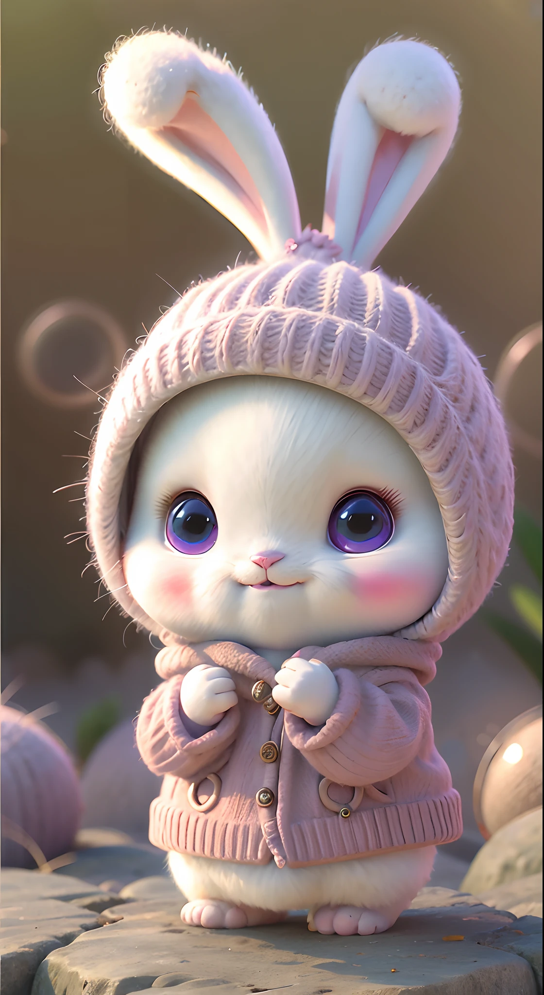 Cute Bunny,blue eyes, smiley, Pixar, furry art, Anime, Background blue, Character, outfit,