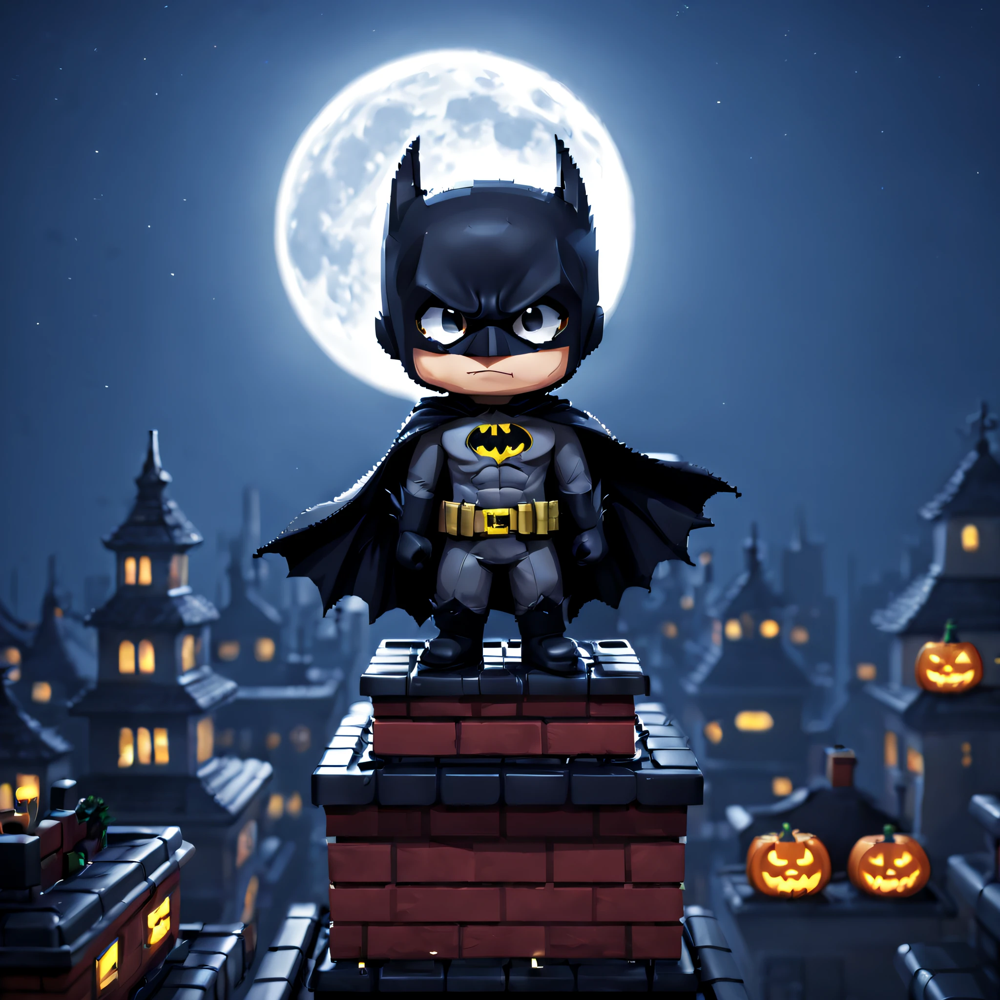 (Pixel art:1.5), (batman:1.5), (Gotham city:1.5), (Halloween:1.5), (roof top:1.5), (moonlight:1.5), cute, pixel art, chibi emote, chibi character, 2D,