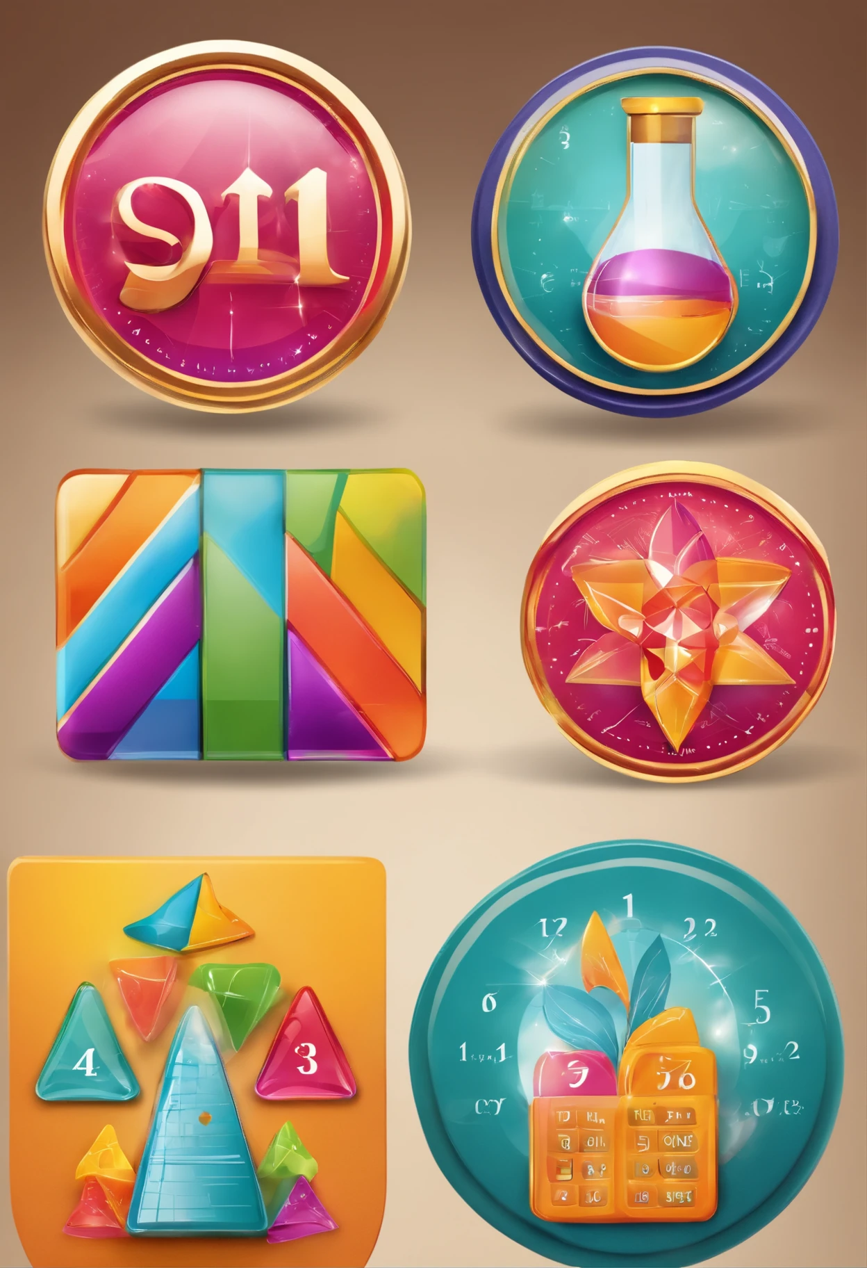 Please design a badge，This badge is a math theme badge for ，There should be an element of mathematics，vibrant with colors，with clean lines，The content is clear