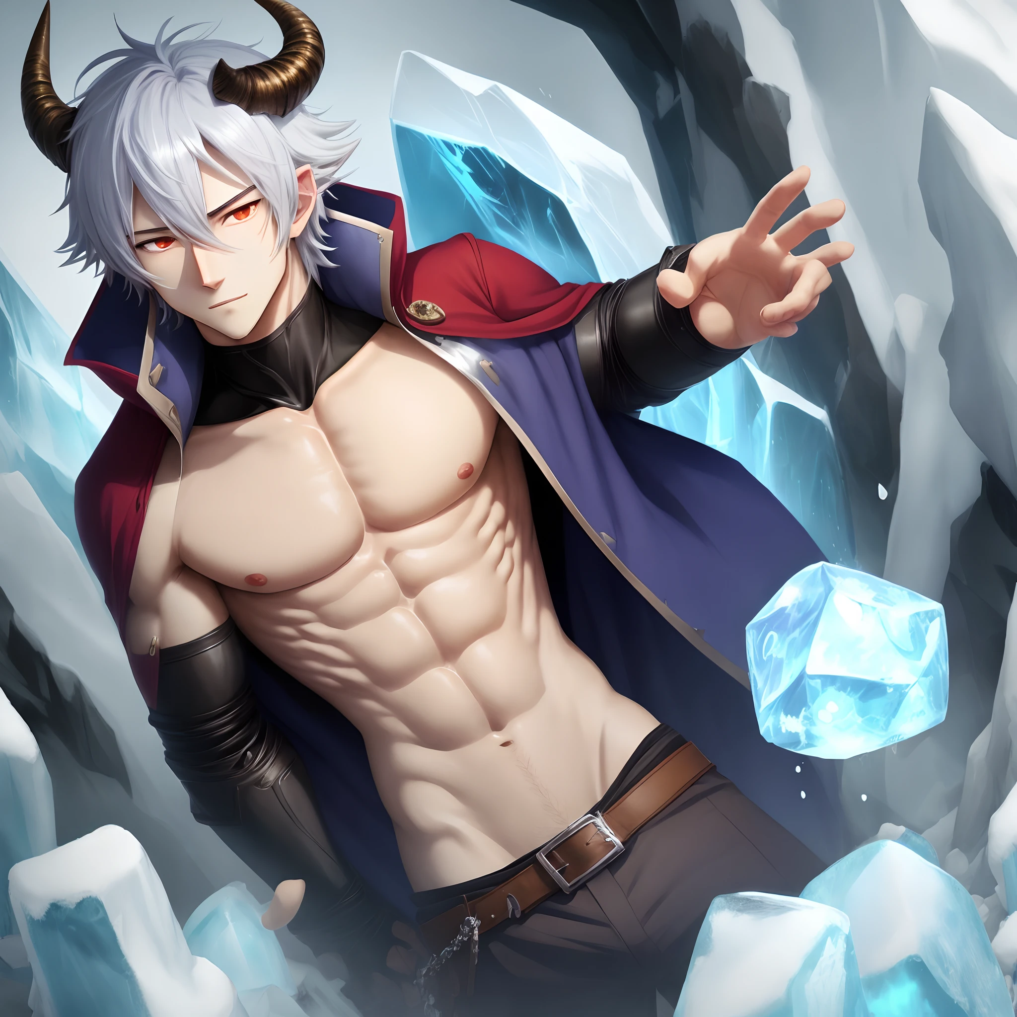Shy Male Anime Character With Horns And Ice Power