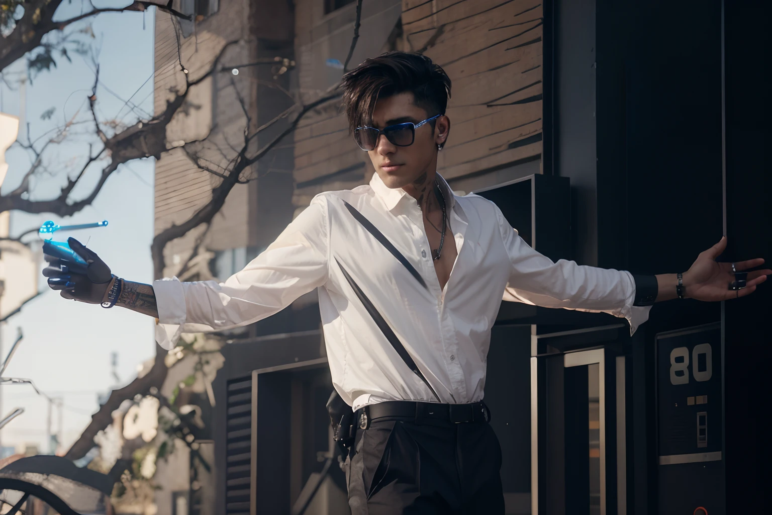 change background handsome boy cyberpunk, realistic face. 8k ultra realistic