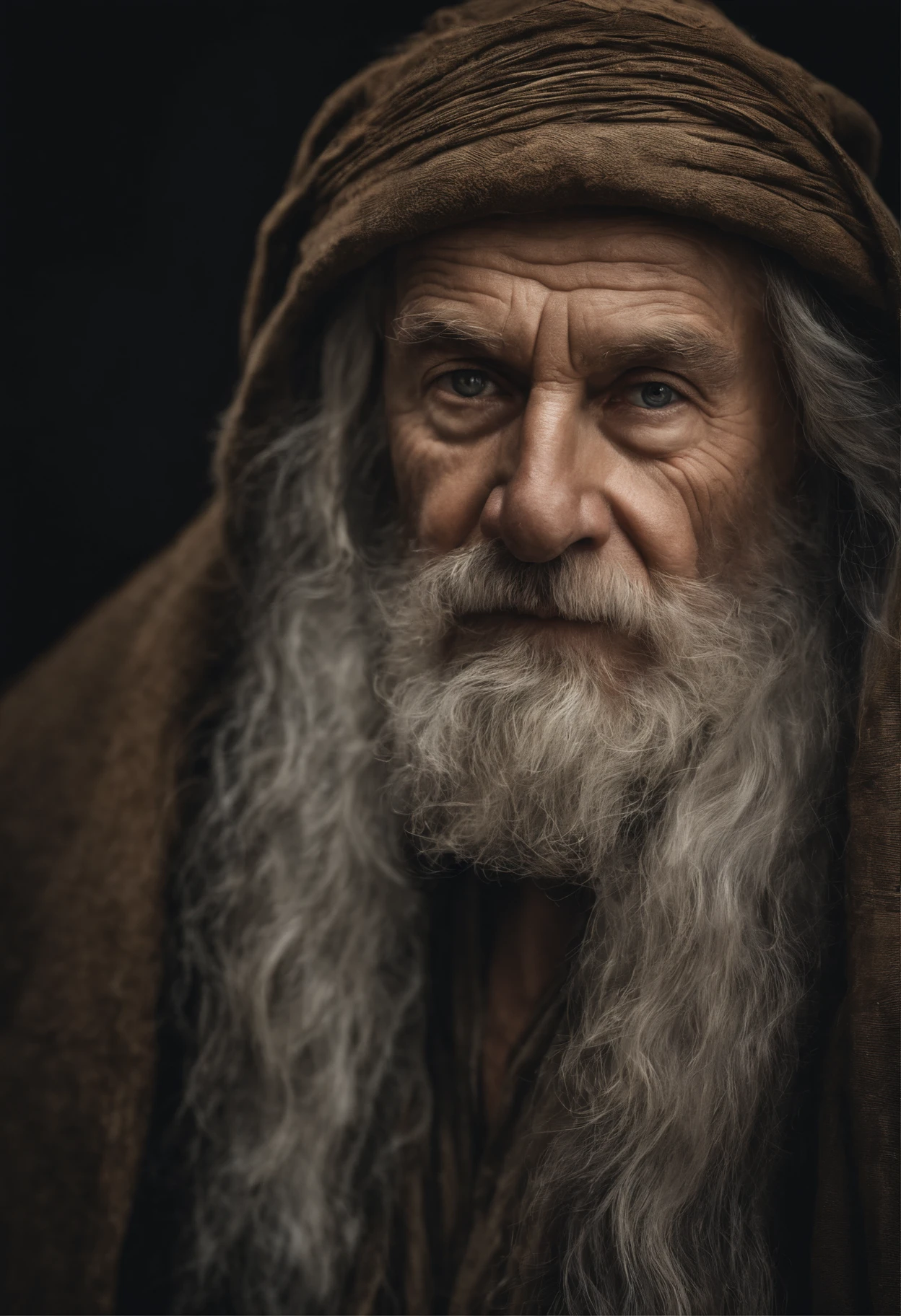 A portrait of a wizard, bearded, wrinkled, weathered, with piercing eyes, detailed face, high details, photography, natural light, Nikon D850, 50mm, f/1.4