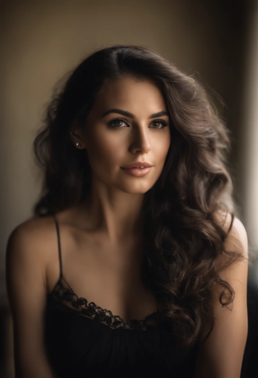 (soft focus:1.2), photo, attractive mixed woman, (beautiful face:1.1), detailed hazel eyes, luscious lips, (cat eye makeup:0.85), (medium eyes:1.0), (toned body:1.2), (curly hair:1.2), wearing (sundress:1.2) sitting on a (chair:1.2). (moody lighting:1.2), depth of field, bokeh, 4K, HDR. golden skin, hazel eyes, beauty marks, honey skin, wearing leather as a dominatrix (holding a crop) Cinematic photo
