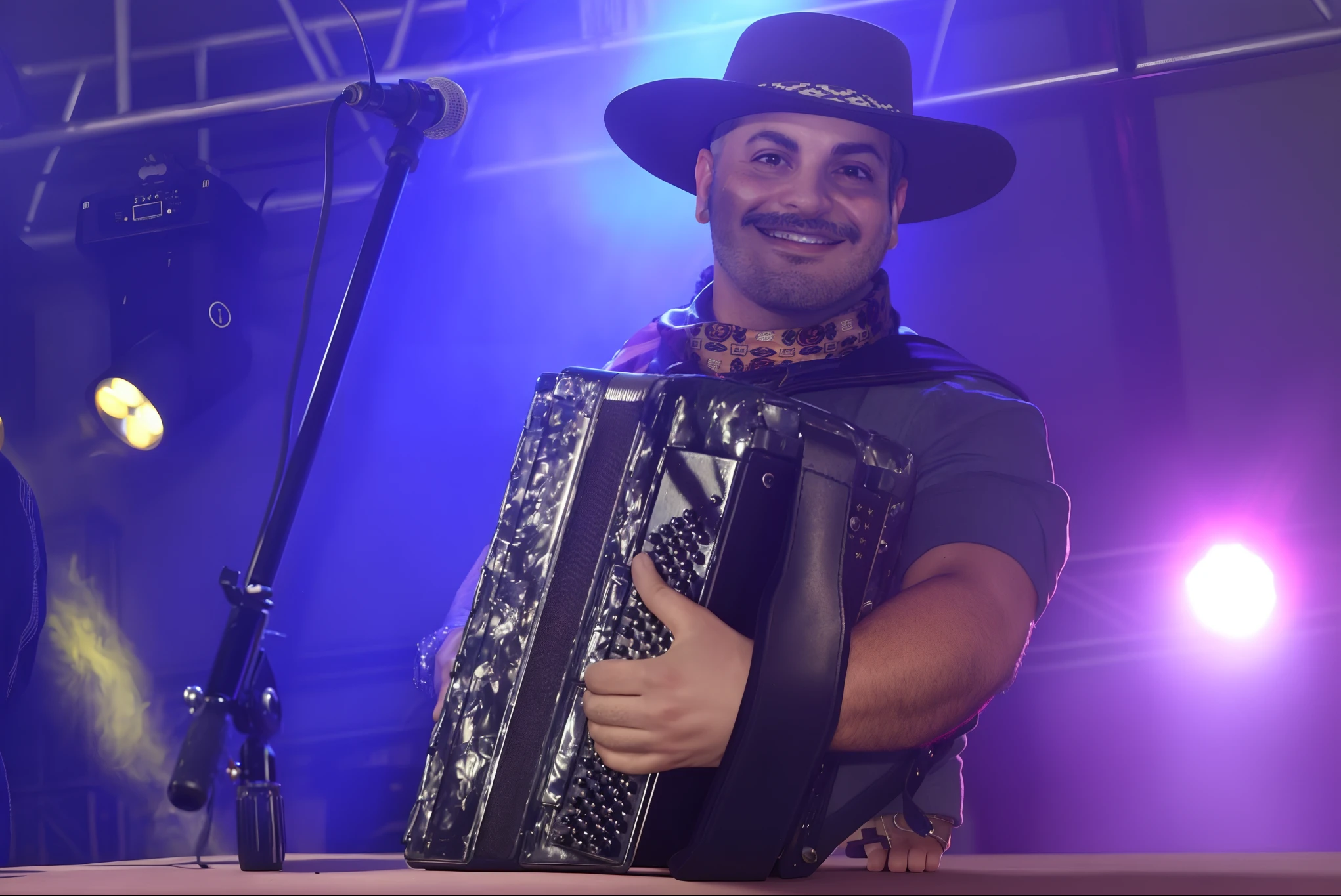 Araffe dressed in a cowboy hat and holding an accordion, Artur Bordello, ástor alexander, Rua Juliana, zigor samaniego, Vaudevillian, Pablo Oliveira, andres rios, Pablo Amaringo, Cristiano Orrillo, Tiago Zapata, Estilo Zigor Samaniego, victor maristane, Manuel Sanjulian, Juan Caloto