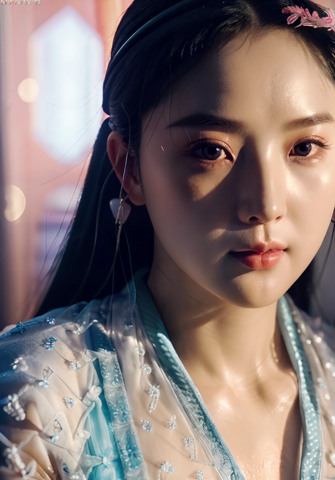 1girl, ((very transparent Hanfu qipao)), (erotic_), ((focuss closeup face)), pretty young (Russian) (Asian), (masterpiece), top Chinese model, (aphrodite goddess), (beauty breast), detailed face:1.5, privium room, (8k HD graphic, (soft and chill light), best quality detailed ultra highres:1.2 dynamic lighting, artstation, winner photography, volumemetricslighting),