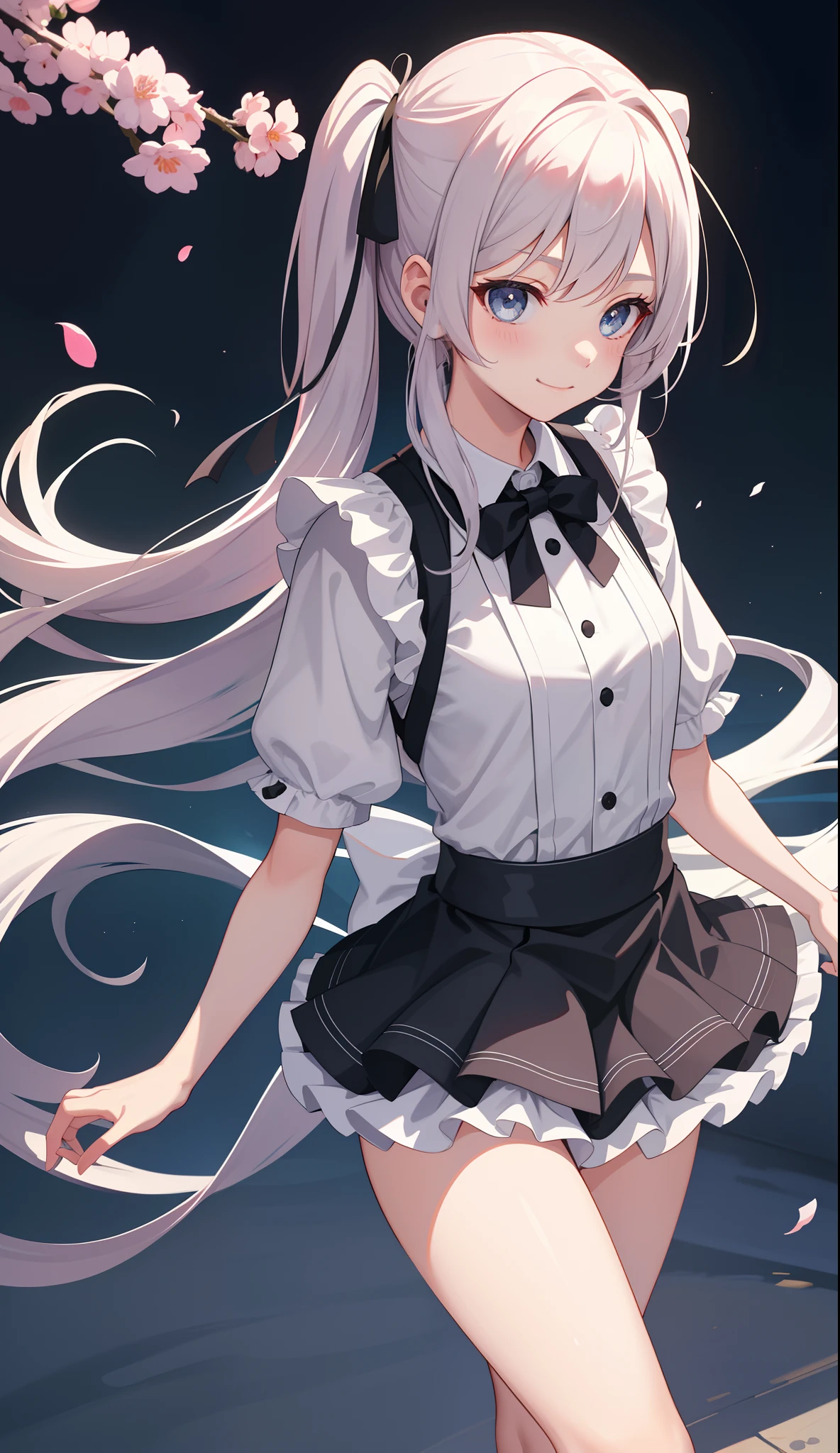 1girl in、AS-Adult、A smile、The shirt、skirt by the、(small tits)、doress、pinafore、Hair decoration、(Maid costume)、Walking with a thigh、Upper body portrait、movement、