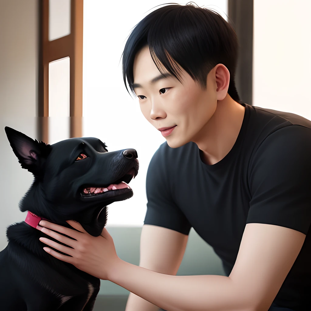 Black dog with Thai man