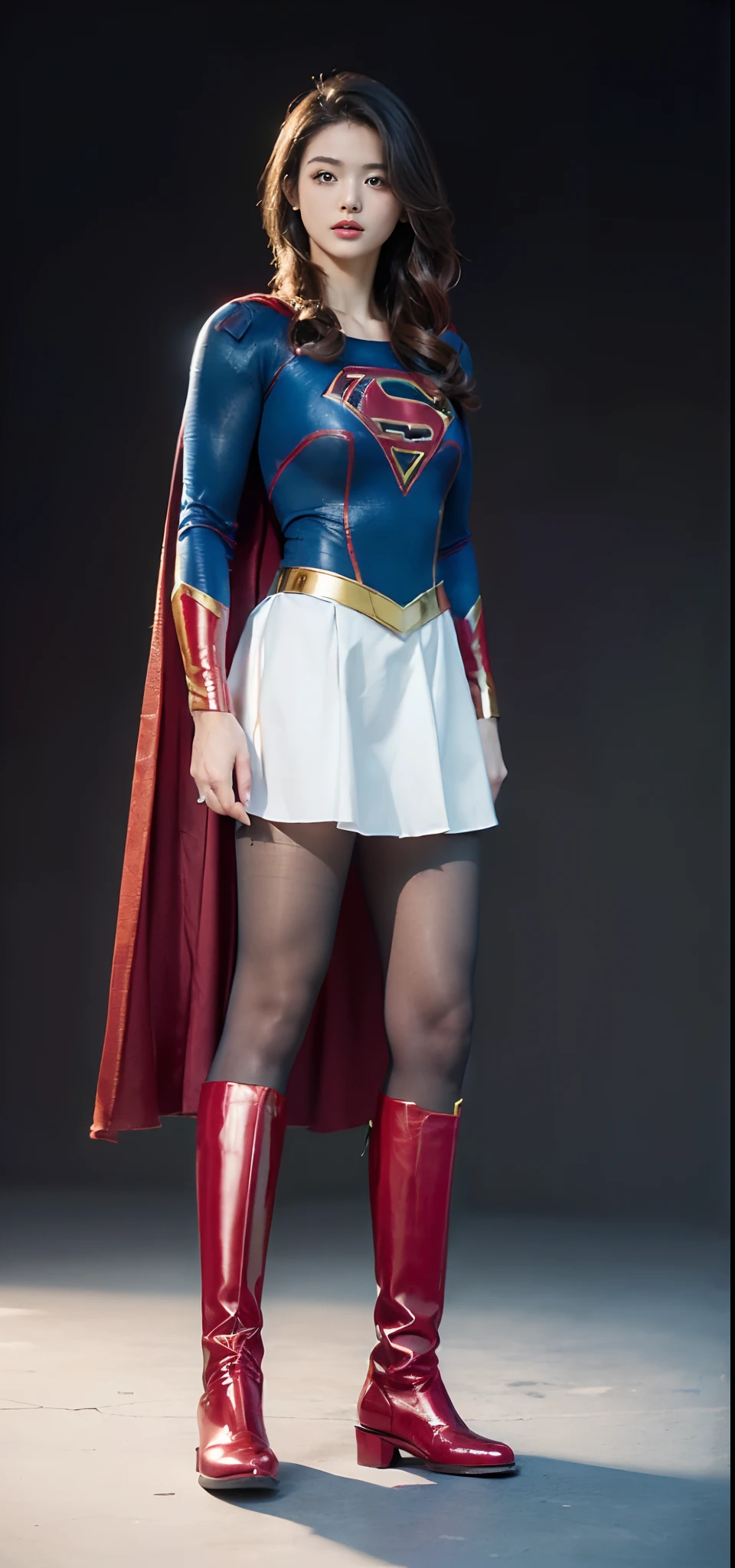 Beautiful girl fighting、japanes、Cute Beautiful Girl、(((Wear black tights on your beautiful legs.)))、(((beauty legs)))、(((Painful look)))、((((Make the most of the original image)))、(((Supergirl Costume)))、(((Beautiful hair in a short cut)))、(((Injured)))、(((Feet must necessarily be worn with black tights)))、(((You need to wear red boots)))、((Top image quality、8K))、((top-quality、8K、masterpiece:1.3))、(((Keep your background simple)))、Crisp focus:1.2、Beautiful woman with perfect body shape:1.4、Slender Abs:1.2、a wet body:1.5、Highly detailed facial and skin texture、8K、Keep your background simple