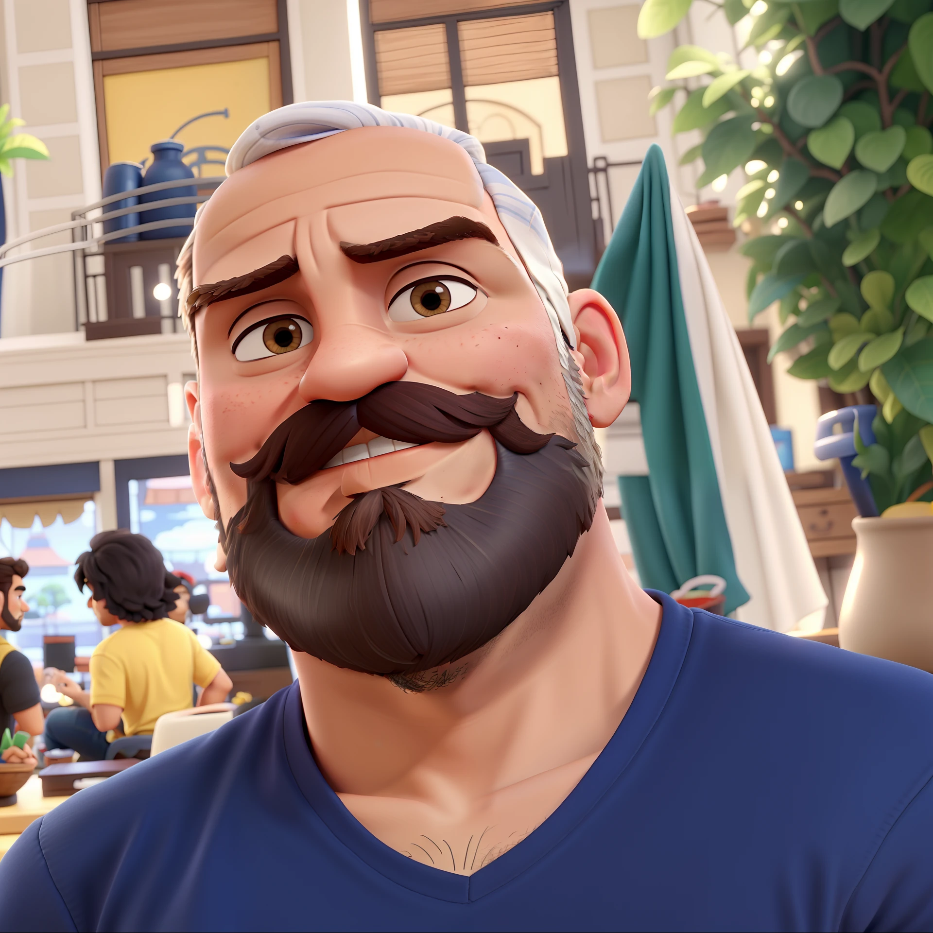 Um homem com barba por fazer estilo disney pixar, alta qualidade, melhor qualidade