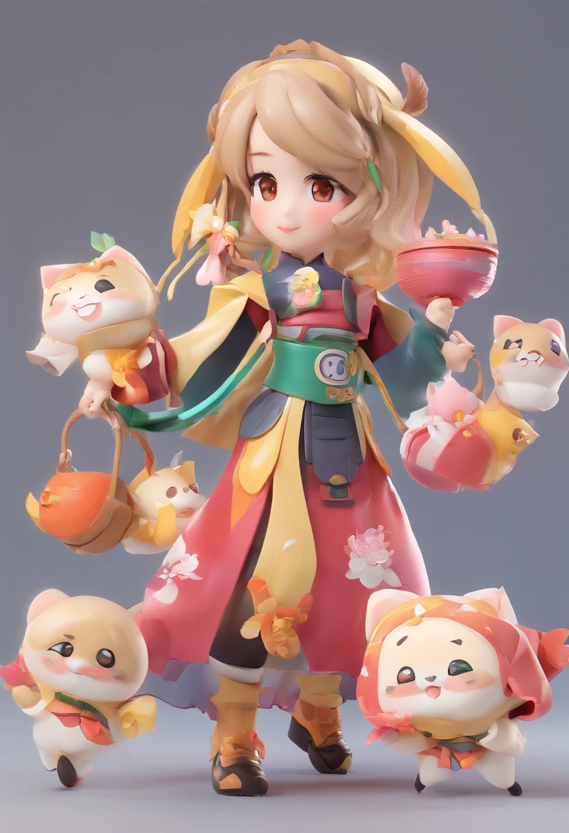 Blind box style girl character, dumpling，Zhong dumplings，Three views, full bodyesbian, tchibi, Exquisite features,Sports hoodies, baggy pants, Clean background, Natural lighting, 8K, Best quality, Ultra detailed, 。.3D, C4D, blender, OC renderer, Ultra HD, .。.a 3D render, Stand, full frontal ，