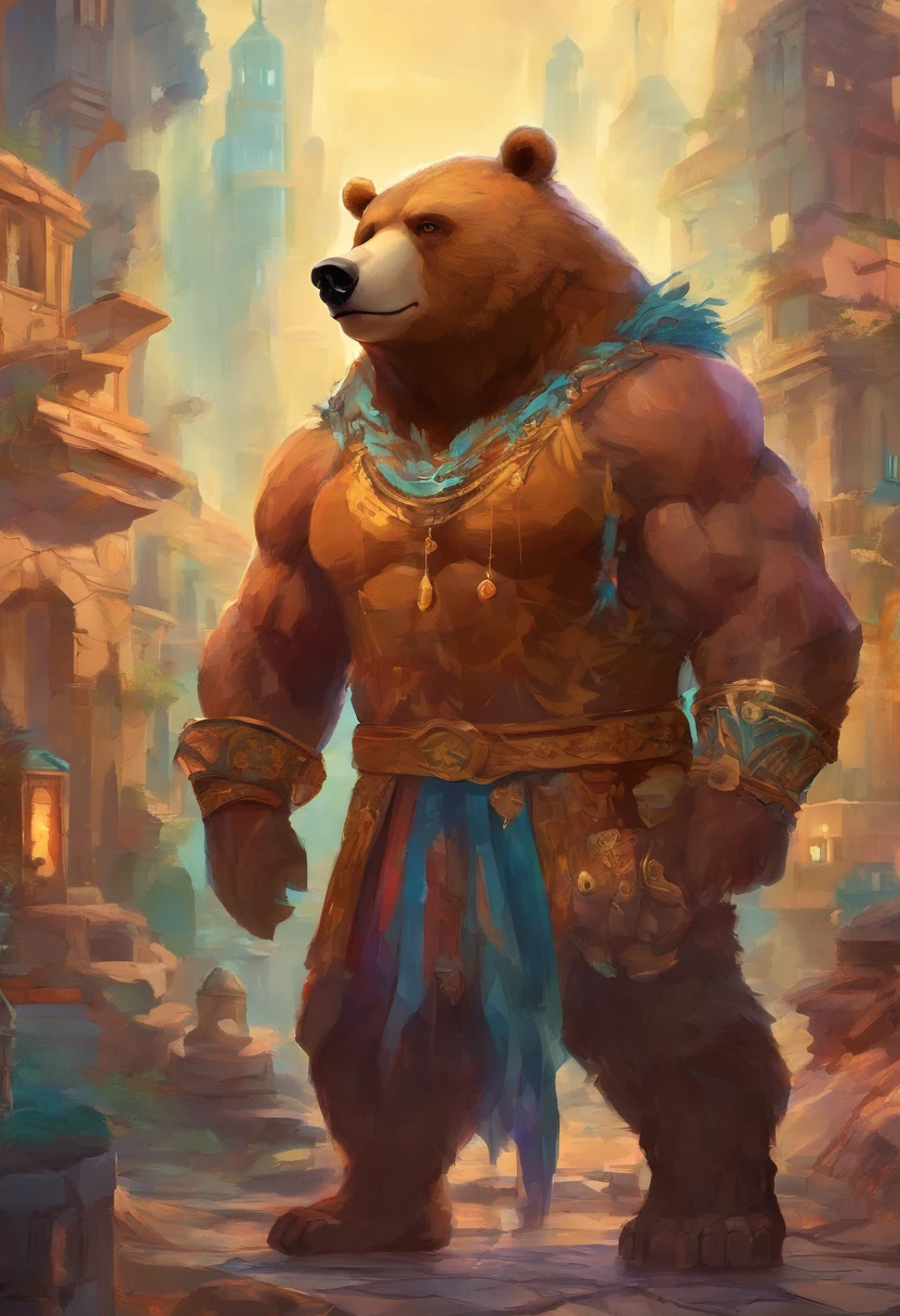 ((foto crua)), ((obra-prima)), Anthropomorphic humanoid bear wearing streetwear, andando furiosamente entre as pessoas, detalhe intrincado, intricate Greebles pieces, city behind, corpo musculoso, (large muscles), muscular arms, (small head), Ogro monstruoso, Titan soft lighting, Hiper realista, soft-lighting, Ambiente sinistro