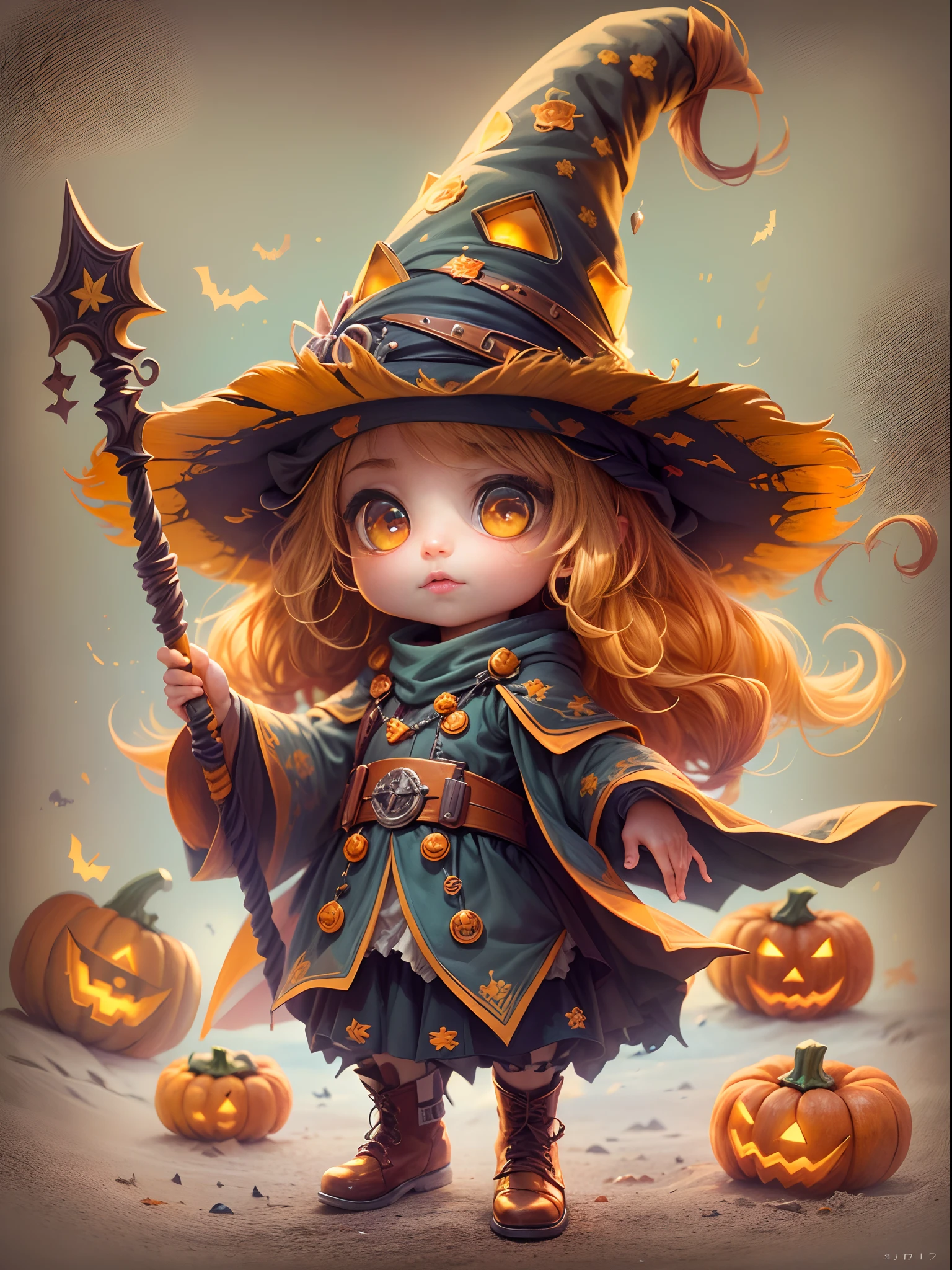 (tmasterpiece),（ultra - detailed：1.3），best qualtiy，（glittery:1.2），（Fantasy Halloween world:1.4），(Van Gogh-style Halloween: 1.5),（Remaining months），(((Delicious sweets，Cute girl wizard，Pumpkin monsters，mummy，super heroes, and other Halloween decorations))), Fantasy world, Cute cartoon design style, the night，Skysky，Zangetsu，vibrant with colors，brightly，1.4x realism，hyper HD，It is displayed in this beautiful scene，（The is very detailed，reasonable design，Clear lines，High- sharpness，tmasterpiece，offcial art，movie light effect，8K）, DruidMagicAI, m0nstrcrz