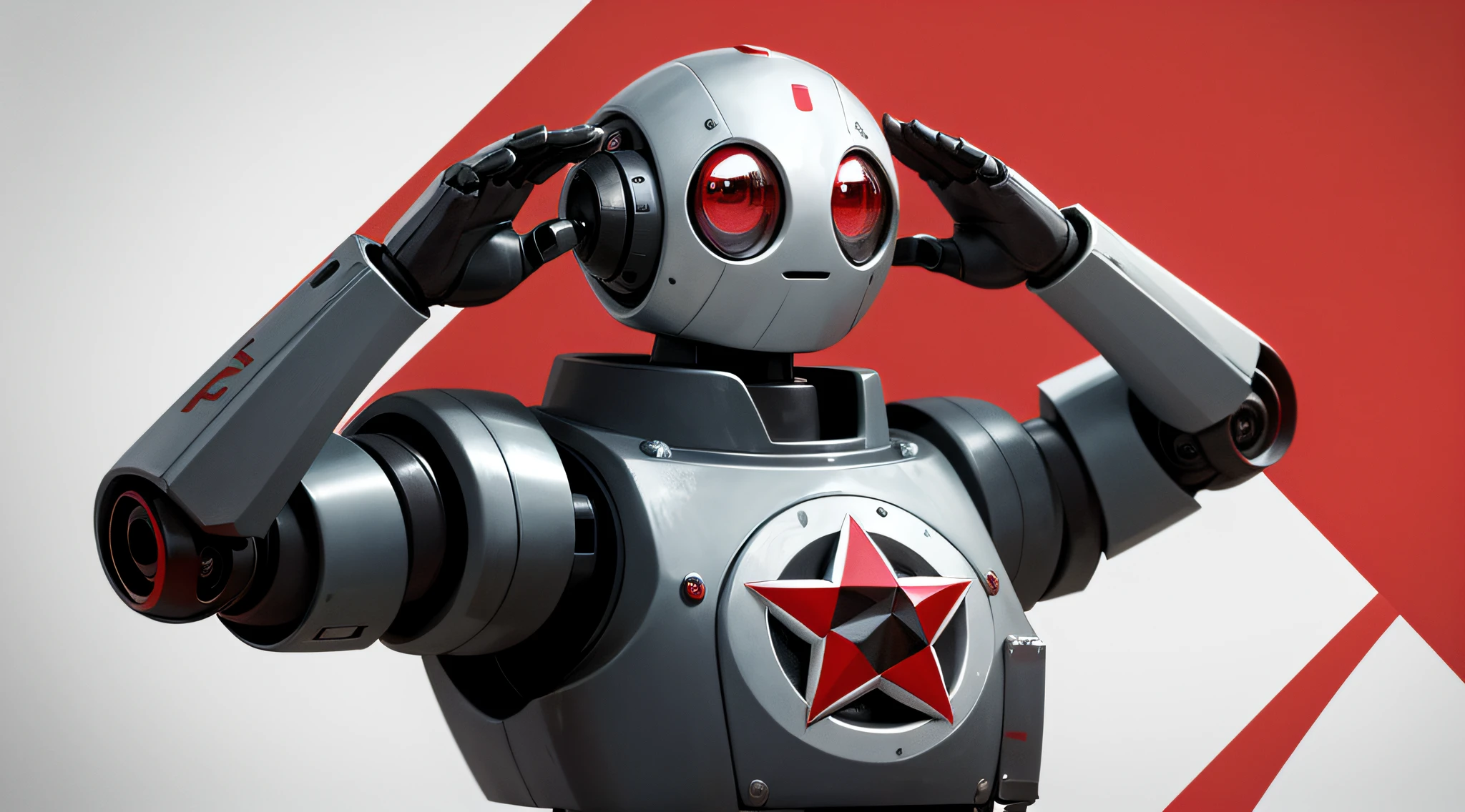 Masterpiece, Best quality, Cute robot,red colour,Communism,pentacle,Saluting