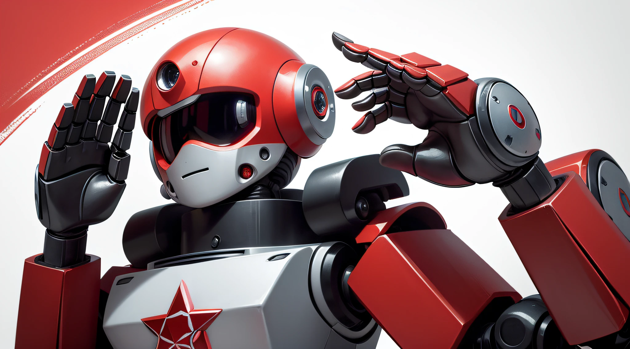 Masterpiece, Best quality, Cute robot,red colour,Communism,pentacle,Saluting