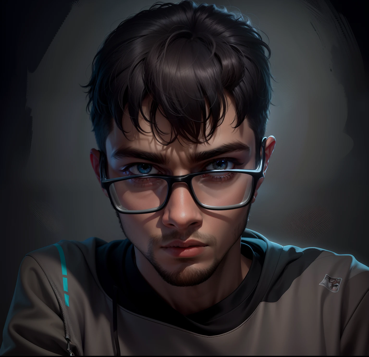 Young Man wearing a Graphic Hoodie, Facing the camera, Cartoon style, 8k. Dark gray background