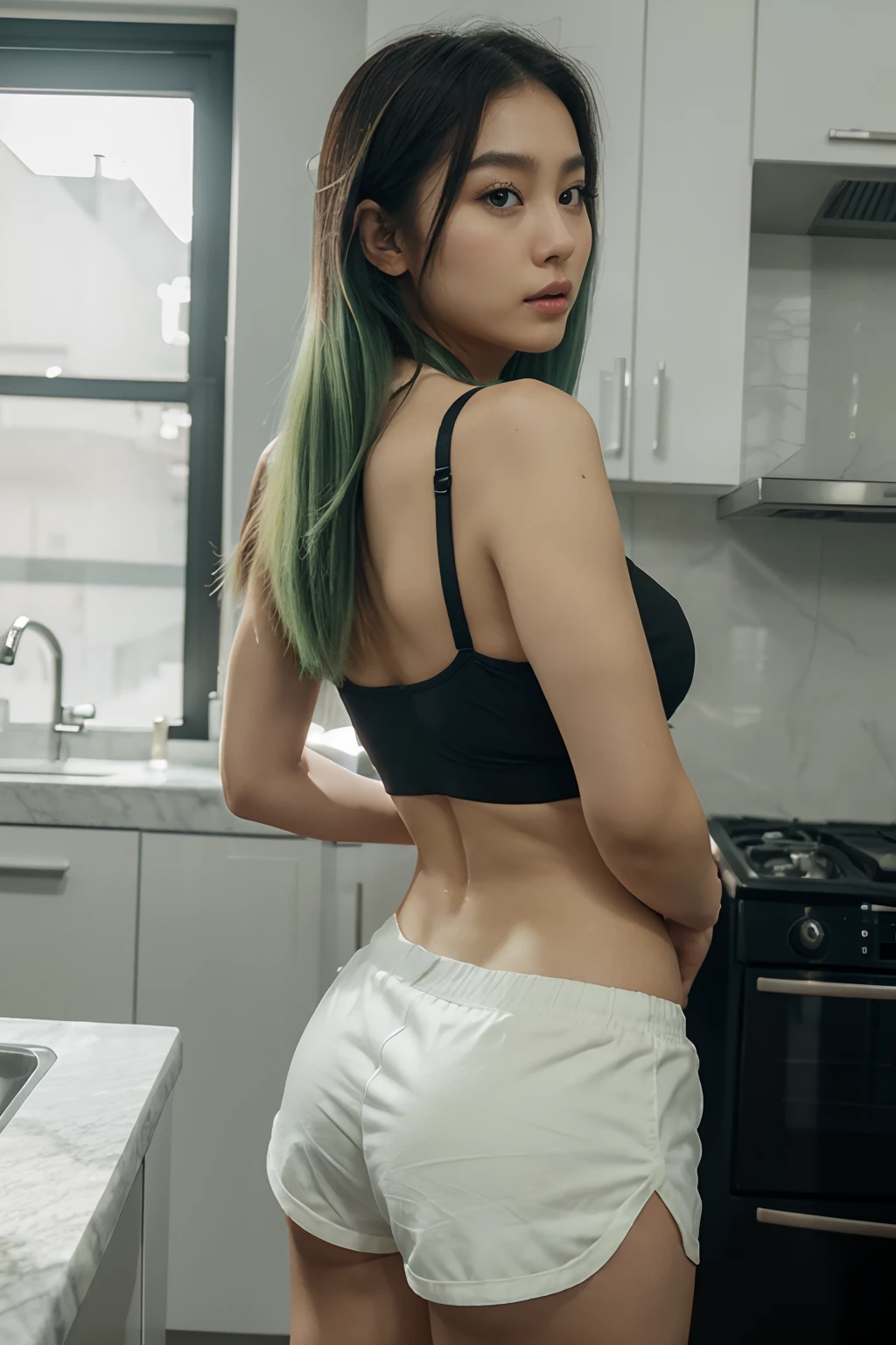 arafed woman sitting on the floor in front of a refrigerator, in the kitchen, sexy girl, sexy pose, young asian girl, side pose, attractive pose, asian girl, very sexy pose, in a kitchen, beautiful asian girl, korean girl, asian girl with long hair, 2 4 year old female model, an asian woman, asian women, casual pose