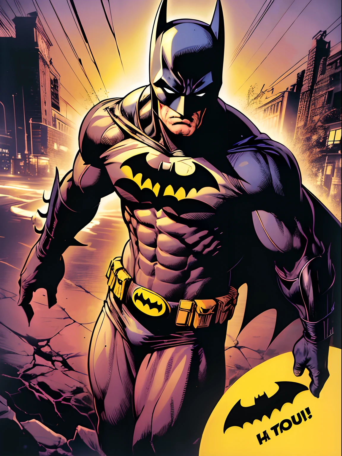 masterpiece, (absurdres, highres, ultra detailed), jim lee, batman, holding hamburger