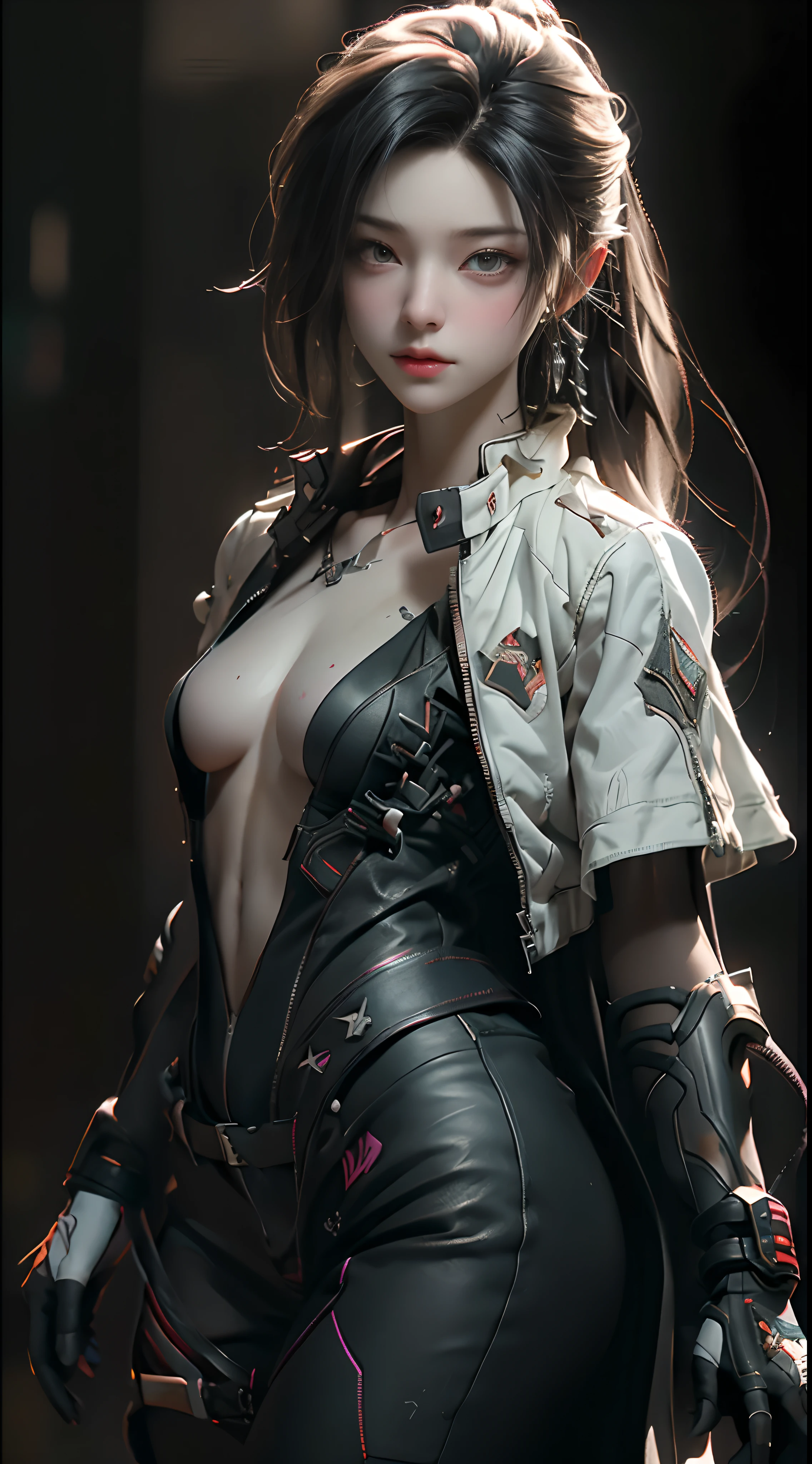 ((Best quality)), ((masterpiece)), (detailed:1.4), 3D, an image of a beautiful cyberpunk female,HDR (High Dynamic Range),Ray Tracing,NVIDIA RTX,Super-Resolution,Unreal 5,Subsurface scattering,PBR Texturing,Post-processing,Anisotropic Filtering,Depth-of-field,Maximum clarity and sharpness,Multi-layered textures,Albedo and Specular maps,Surface shading,Accurate simulation of light-material interaction,Perfect proportions,Octane Render,Two-tone lighting,Wide aperture,Low ISO,White balance,Rule of thirds,8K RAW,