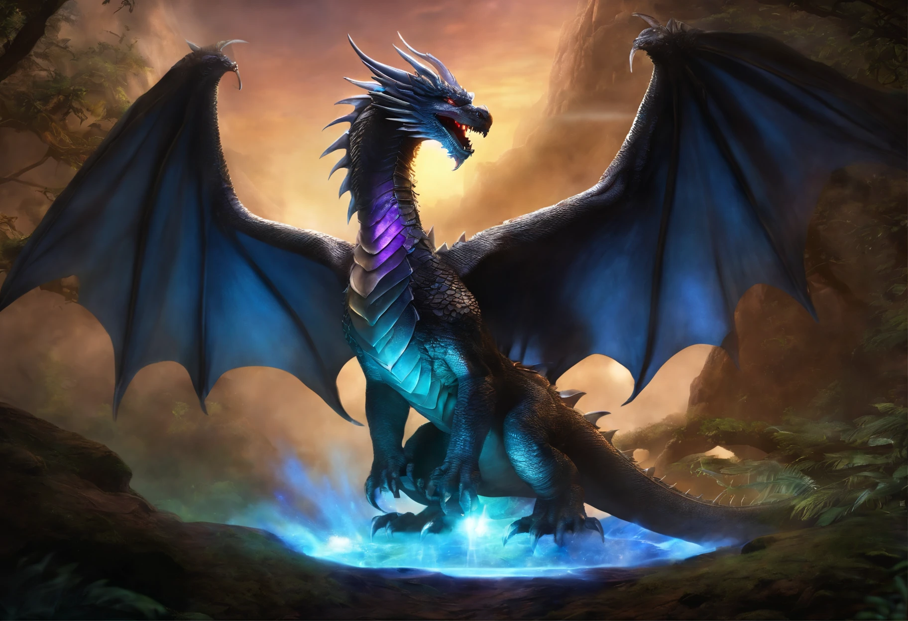 A purple dragon with a long tail sitting on a rock, dungeons and dragons fantasy art, D&d commision art dragon, hyperrealistic d & D fantasy art, Dragon Art, detailed fantasy art, D & D fantasy art, dungeon and dragons art, highly detailed fantasy art, very cute purple dragon, High quality fantasy art, epic dragon, dnd fantasy art