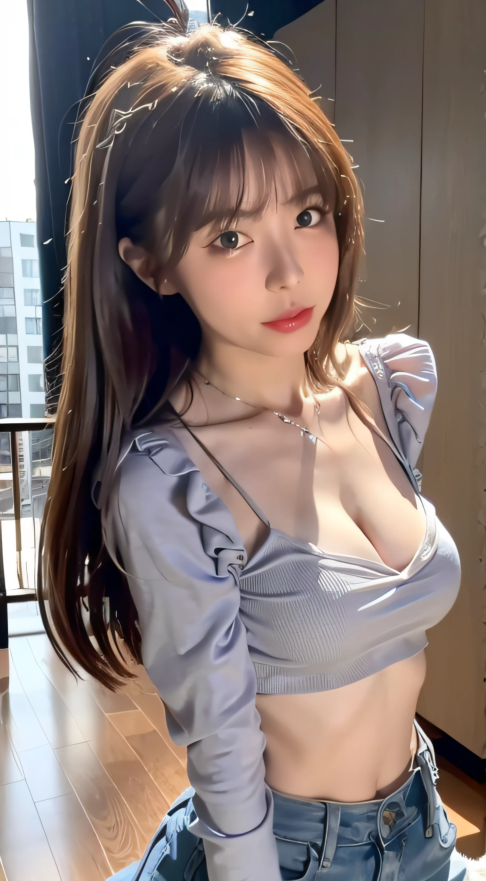 mix4,(8k, Raw-Photo, Top  Quality, Master:1.2), (Photorealistic, Photorealistic: 1.37),1girl, cute little, A city scape, natta, Sateen, saturated, profesional lighting, photons mapping, radiosity, physical based rendering, large full breasts,