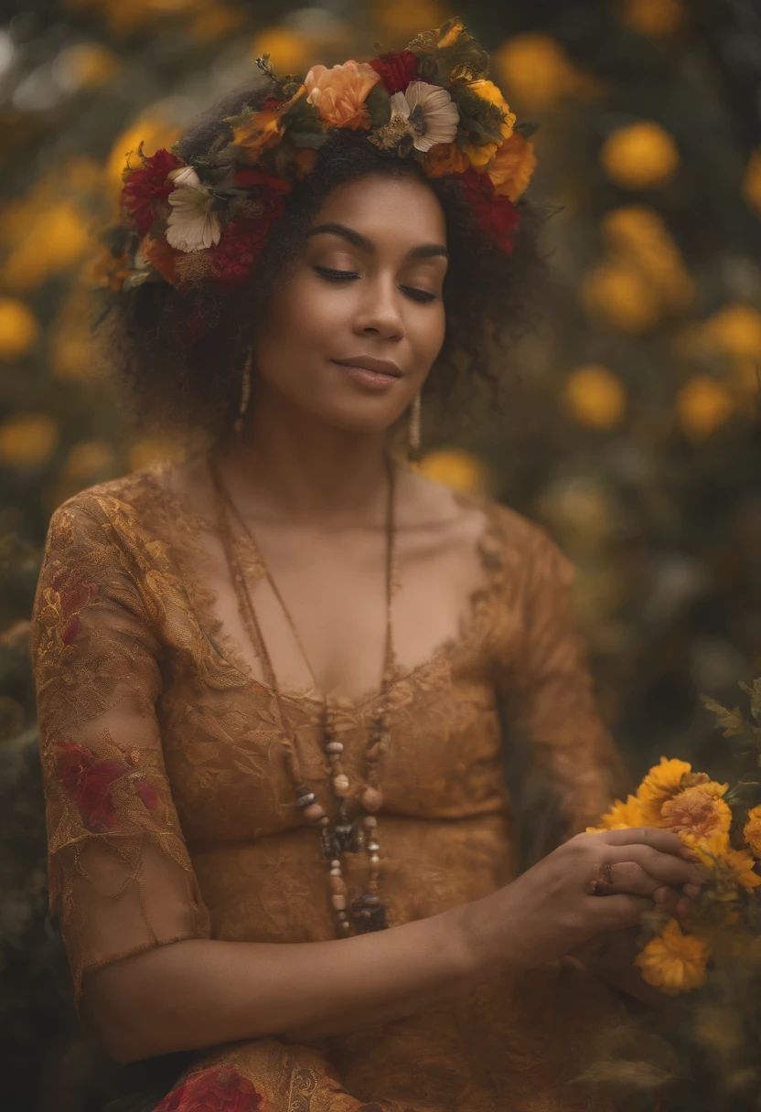 Uma jovem mulher brasileira。(master part, Qualidade Superior, best quality, arte oficial, Beautiful and Aesthetic:1.2), (1 cinta:1.3), extremamente detalhado,(Arte Fractal:1.1),(colorido:1.1)(flor:1.3),Detalhes mais altos,(Zentangle:1.2), (dynamic pose), (Fundos abstratos:1.3), (Chinese Traditional cloth:1.2), (pele brilhante), (muitas cores:1.4), ,(Brincos:1.4),
