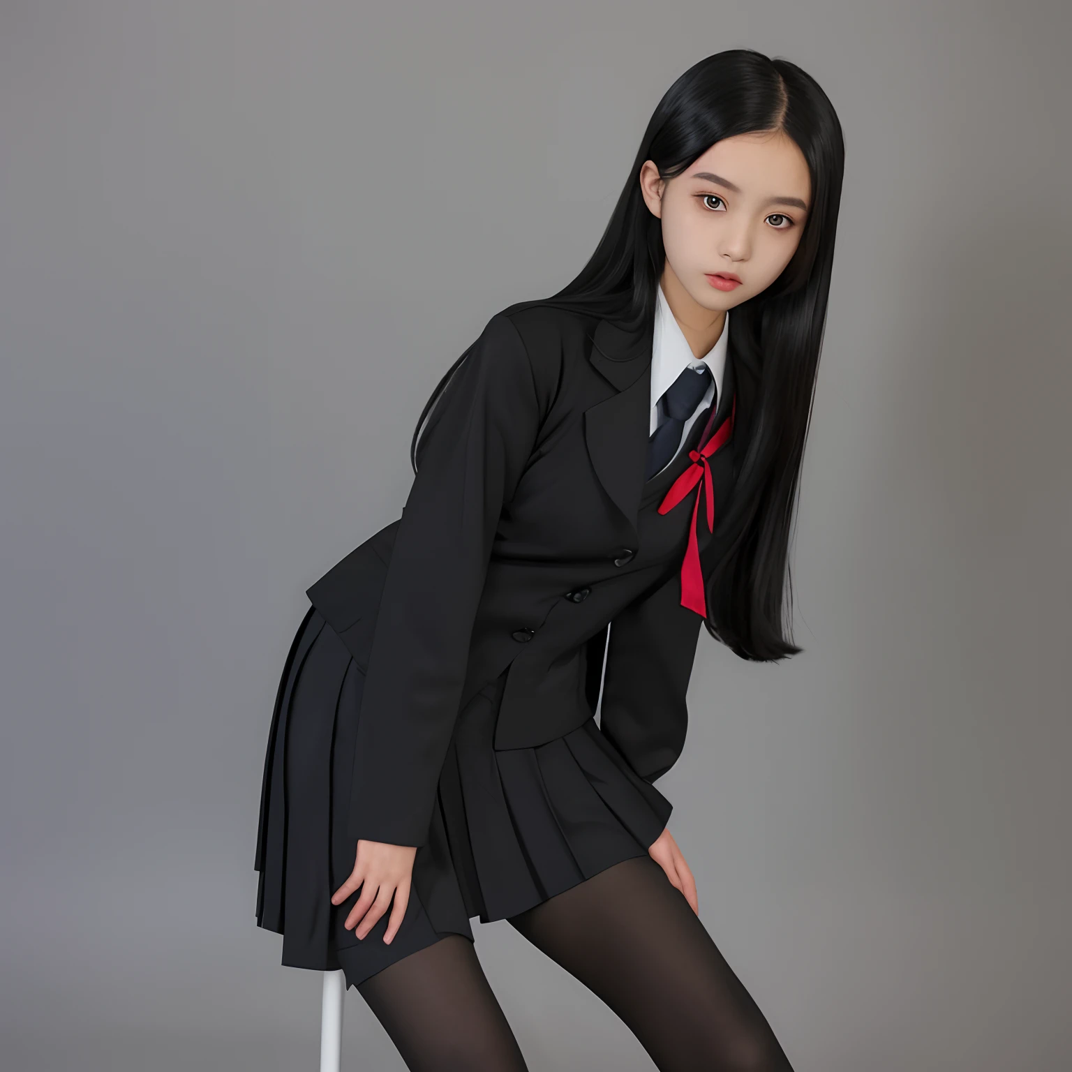 Black silk school uniform girl