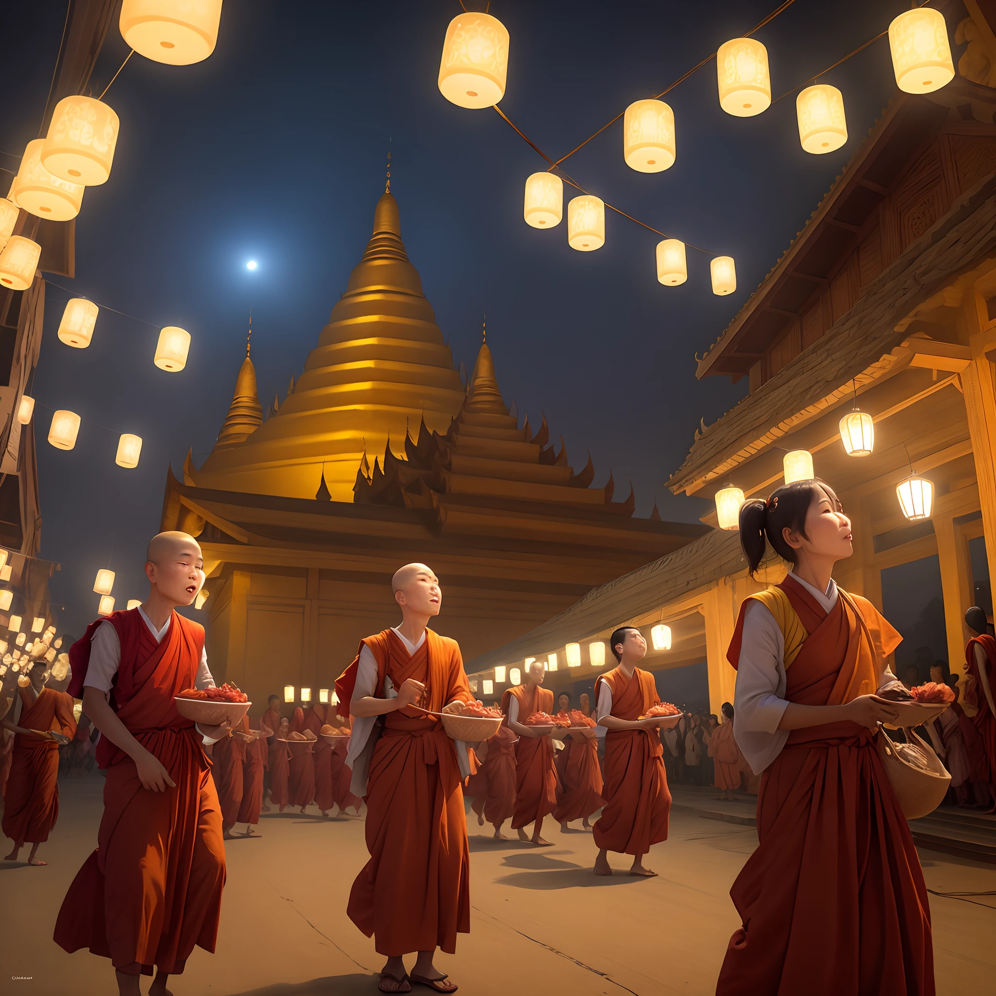 myanmar lighting festival and the monks