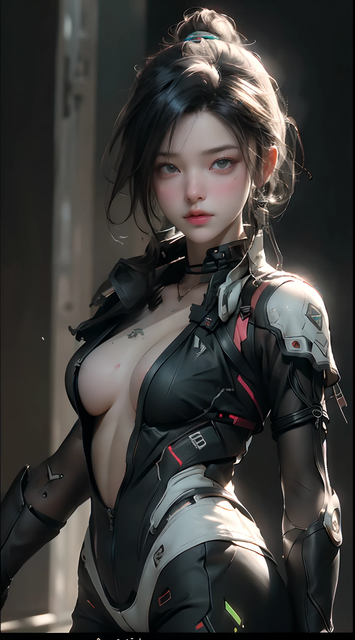 ((Best quality)), ((masterpiece)), (detailed:1.4), 3D, an image of a beautiful cyberpunk female,HDR (High Dynamic Range),Ray Tracing,NVIDIA RTX,Super-Resolution,Unreal 5,Subsurface scattering,PBR Texturing,Post-processing,Anisotropic Filtering,Depth-of-field,Maximum clarity and sharpness,Multi-layered textures,Albedo and Specular maps,Surface shading,Accurate simulation of light-material interaction,Perfect proportions,Octane Render,Two-tone lighting,Wide aperture,Low ISO,White balance,Rule of thirds,8K RAW,