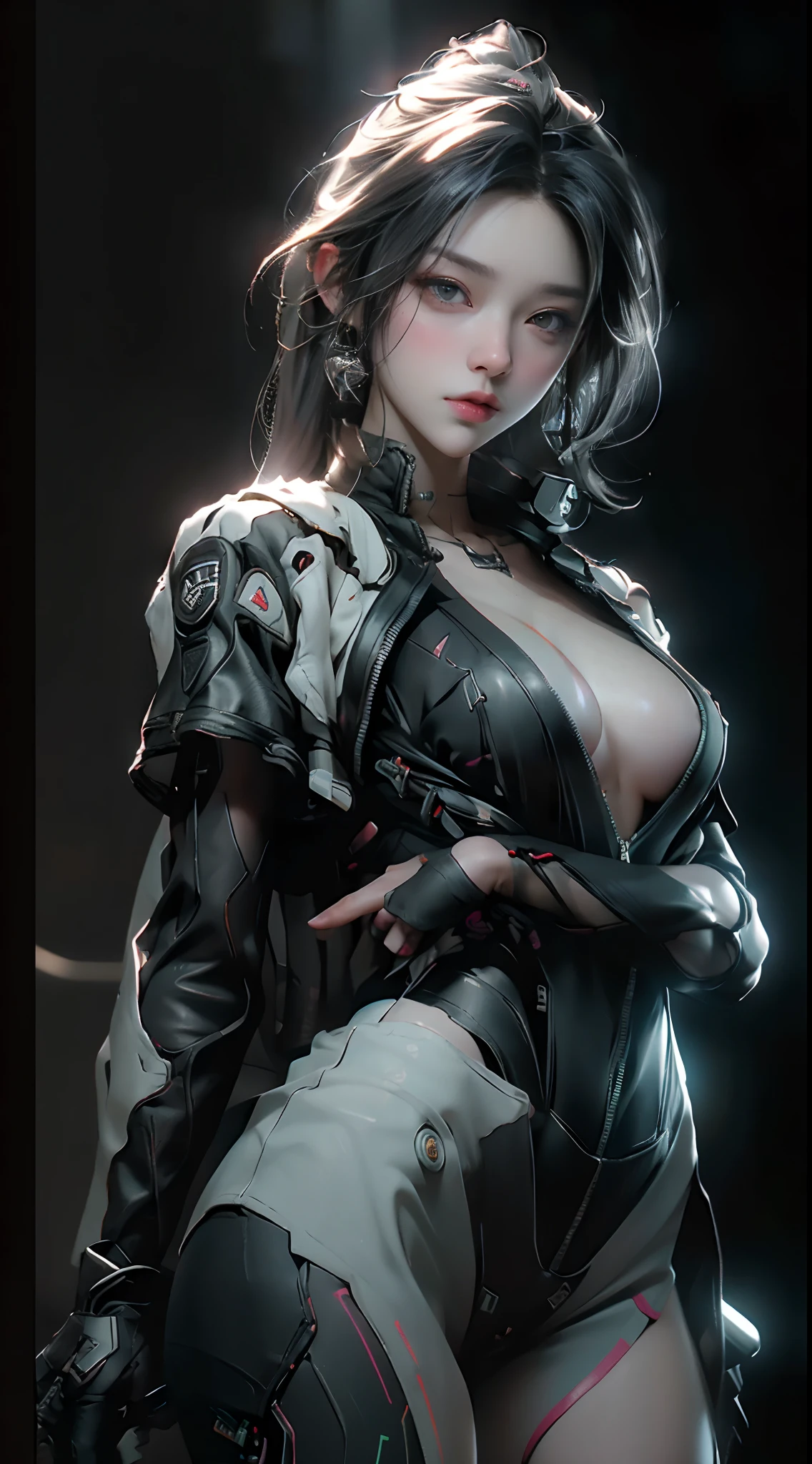 ((Best quality)), ((masterpiece)), (detailed:1.4), 3D, an image of a beautiful cyberpunk female,HDR (High Dynamic Range),Ray Tracing,NVIDIA RTX,Super-Resolution,Unreal 5,Subsurface scattering,PBR Texturing,Post-processing,Anisotropic Filtering,Depth-of-field,Maximum clarity and sharpness,Multi-layered textures,Albedo and Specular maps,Surface shading,Accurate simulation of light-material interaction,Perfect proportions,Octane Render,Two-tone lighting,Wide aperture,Low ISO,White balance,Rule of thirds,8K RAW,