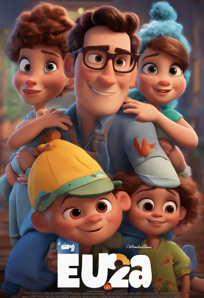 filme eu amo Cu 2023 estilo filmes Pixar, Com nome "EU AMO CU", poster, with credits