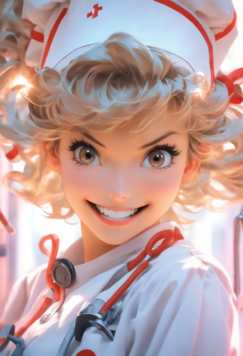 (xxmixgirl:1.2),One girl in a white nurse outfit, lightsmile, Warrensack 127mm F/4.7. Ektar