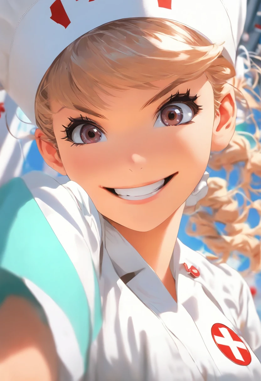 (xxmixgirl:1.2),One girl in a white nurse outfit, lightsmile, Warrensack 127mm F/4.7. Ektar