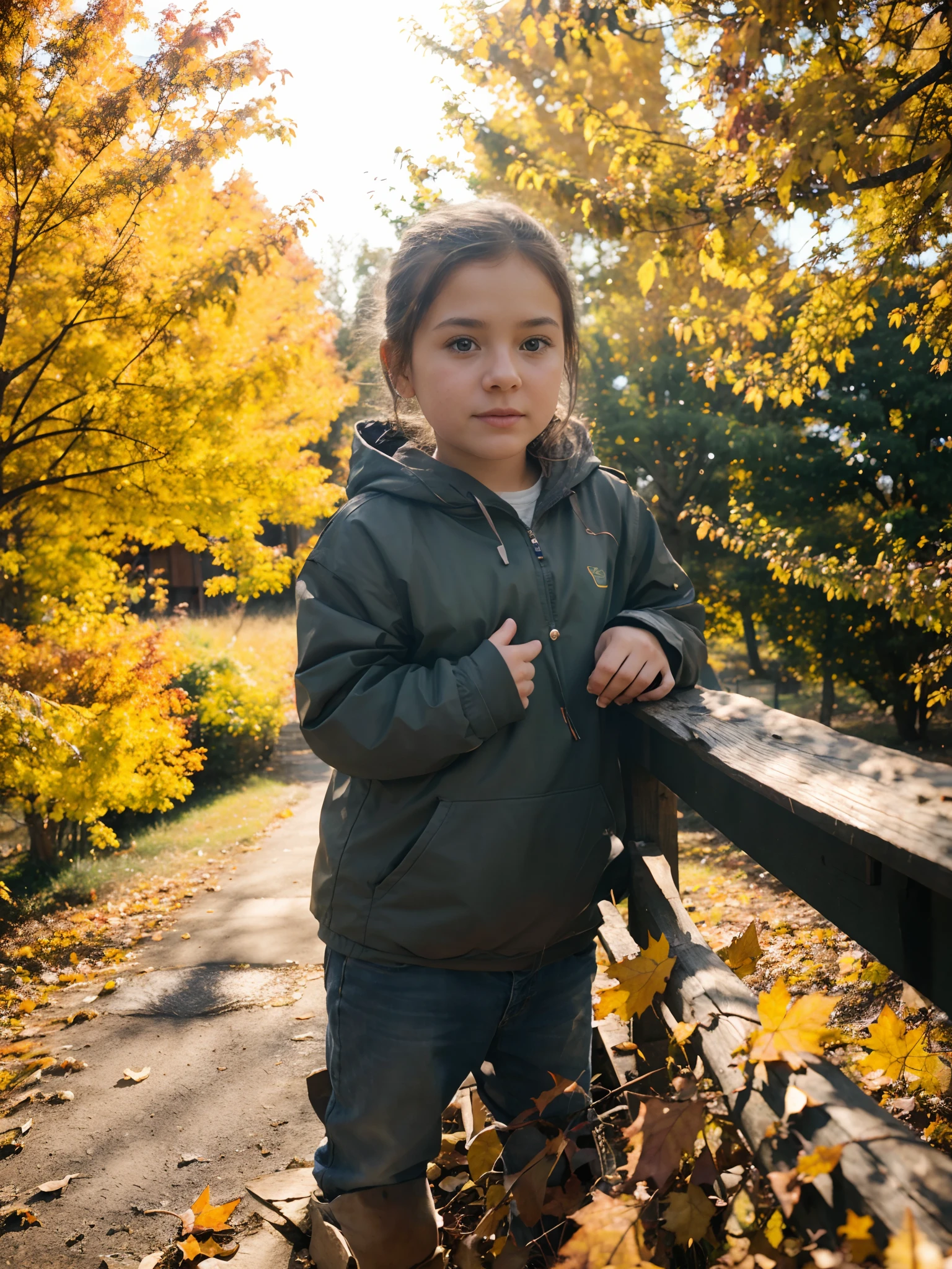 Realistic background, autumn, Detailed leaflets, Background enhancement, real-photo, Drawn Trees, color corrected, real-photo, Improved Background, barn, girl