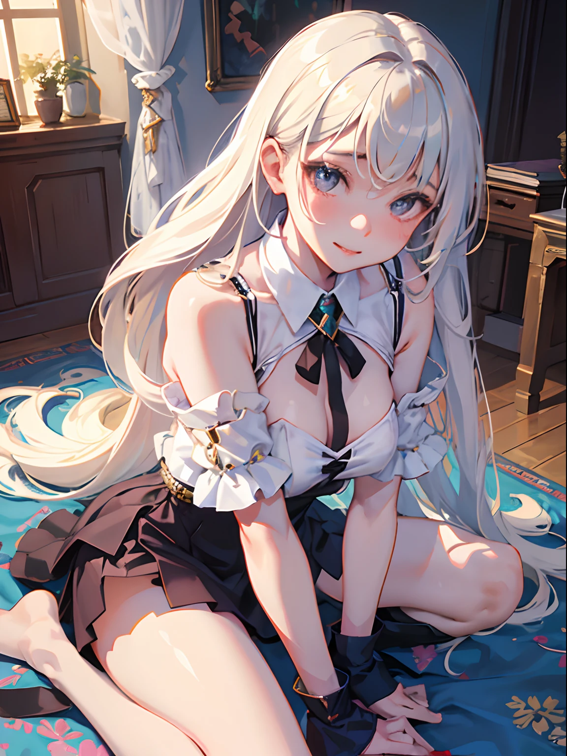 top-quality、Realistic、bule、Noble daughter、Super huge、big eye、long lashes、Long upper eyelashes、voluminous eyelashes、blondehair、Voluminous long hair、cute little、Extraordinary beauty、shining white skin、thighs thighs thighs thighs、submissive look、Smile of obedience、Flushed cheeks、Delicate body
、thin-waist、Big ass、Not wearing pants、Very short skirt、high-detail、Sleeveless、Get on all fours and stick your butt out、full body Esbian、Thin fabric clothes、The buttocks are visible