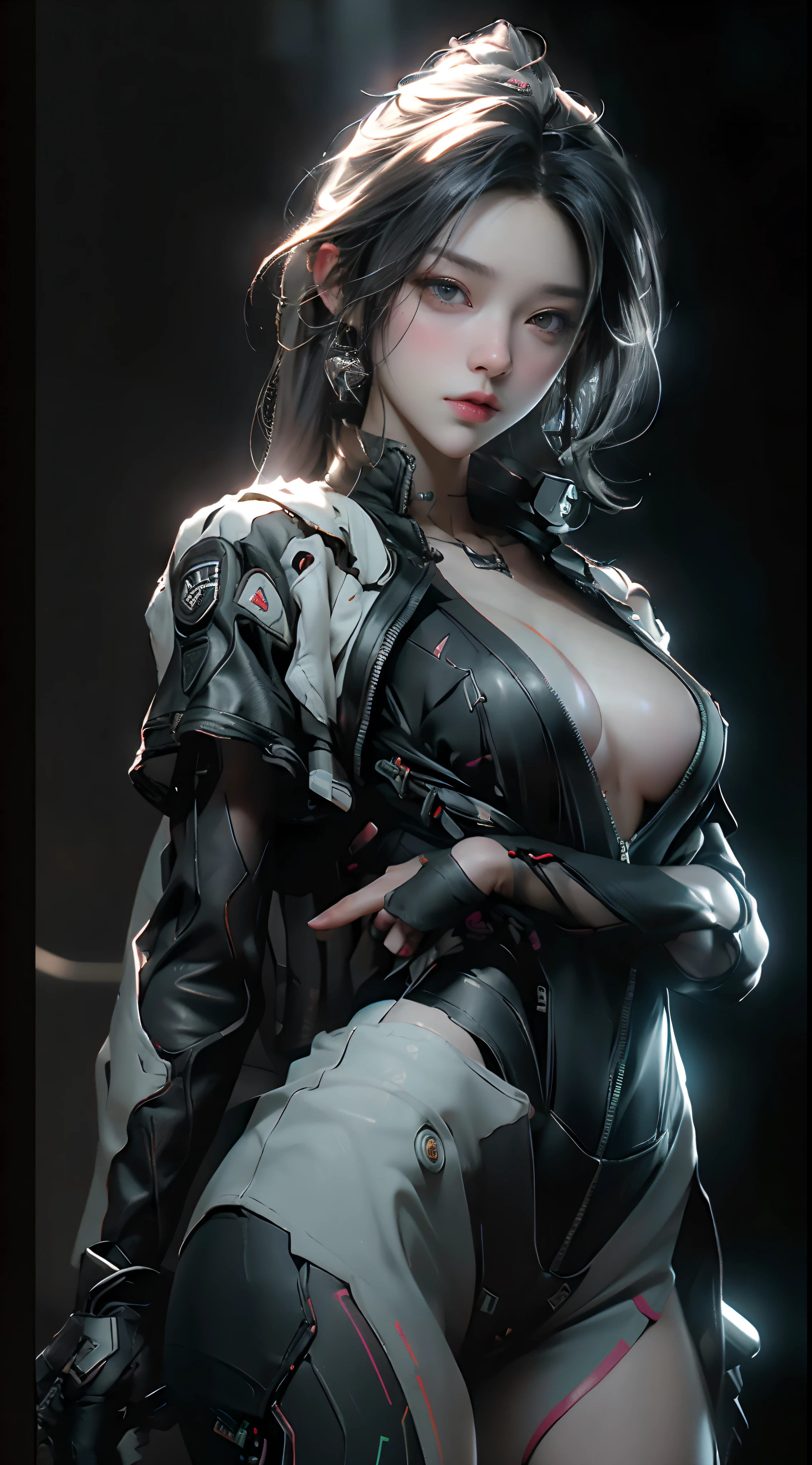 ((Best quality)), ((masterpiece)), (detailed:1.4), 3D, an image of a beautiful cyberpunk female,HDR (High Dynamic Range),Ray Tracing,NVIDIA RTX,Super-Resolution,Unreal 5,Subsurface scattering,PBR Texturing,Post-processing,Anisotropic Filtering,Depth-of-field,Maximum clarity and sharpness,Multi-layered textures,Albedo and Specular maps,Surface shading,Accurate simulation of light-material interaction,Perfect proportions,Octane Render,Two-tone lighting,Wide aperture,Low ISO,White balance,Rule of thirds,8K RAW,