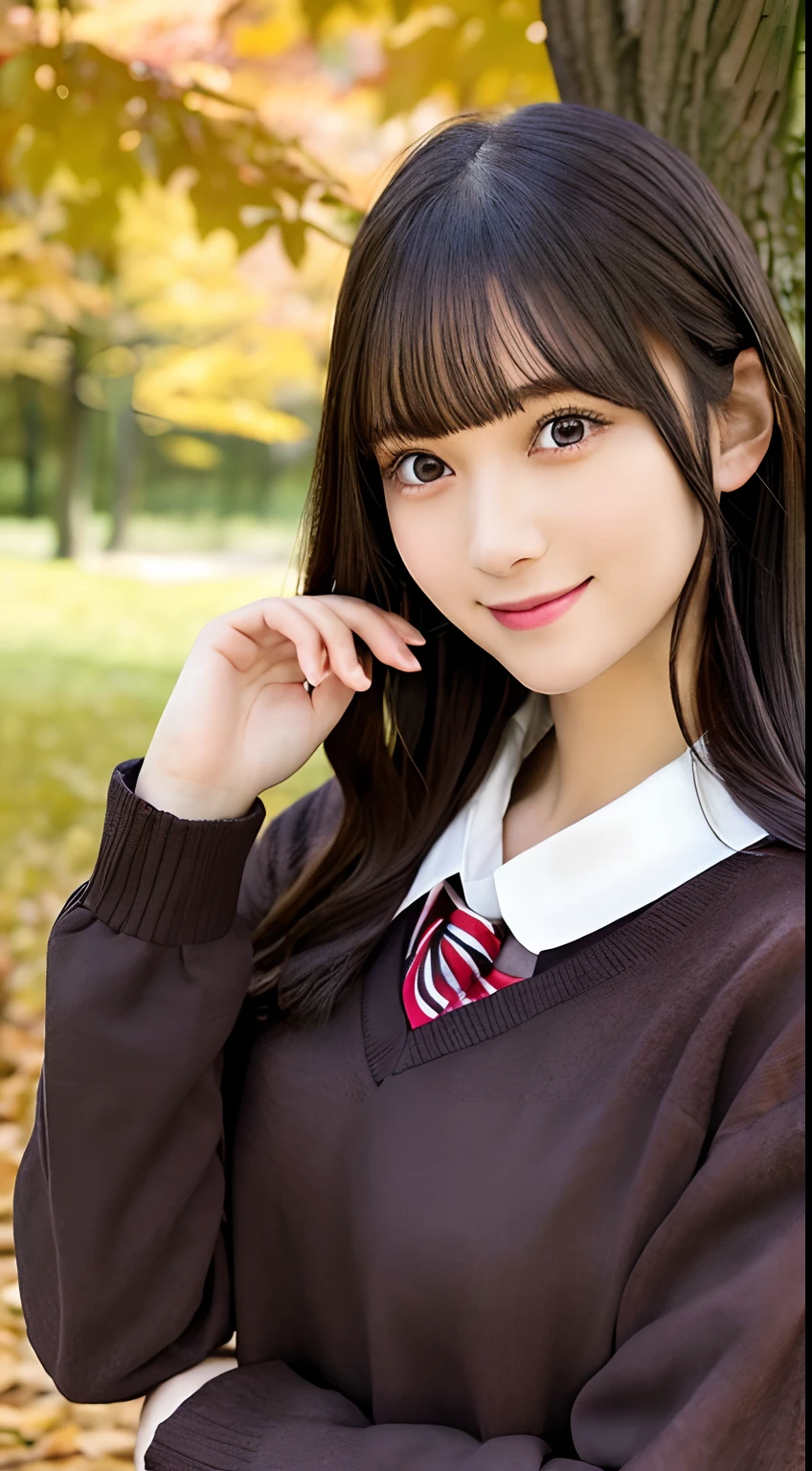 autumn leaves, autumn, beautiful forest,(school uniform:1.2), long sleeve, smile,
very cute ,black hair, shiny hair, bangs, black eyes, happy, sexy,
solo, 1girl,
(masterpiece, best quality, ultra-detailed)
,masterpiece, best quality