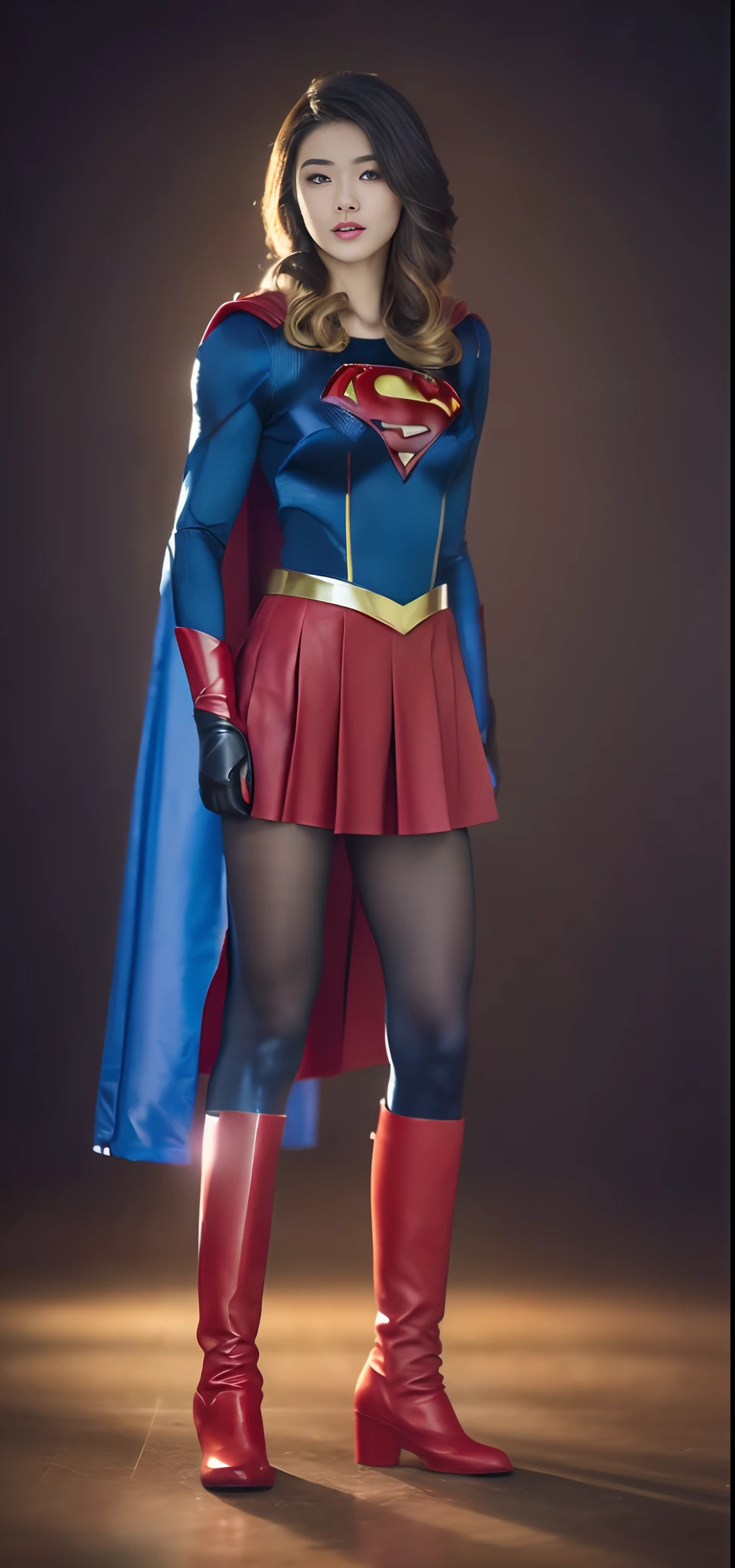 Beautiful girl fighting、japanes、Cute Beautiful Girl、(((Wear black tights on your beautiful legs.)))、(((beauty legs)))、(((Painful look)))、((((Make the most of the original image)))、(((Supergirl Costume)))、(((Beautiful hair in a short cut)))、(((Injured)))、(((Feet must necessarily be worn with black tights)))、(((You need to wear red boots)))、((Top image quality、8K))、((top-quality、8K、masterpiece:1.3))、(((Keep your background simple)))、Crisp focus:1.2、Beautiful woman with perfect body shape:1.4、Slender Abs:1.2、a wet body:1.5、Highly detailed facial and skin texture、8K、Keep your background simple