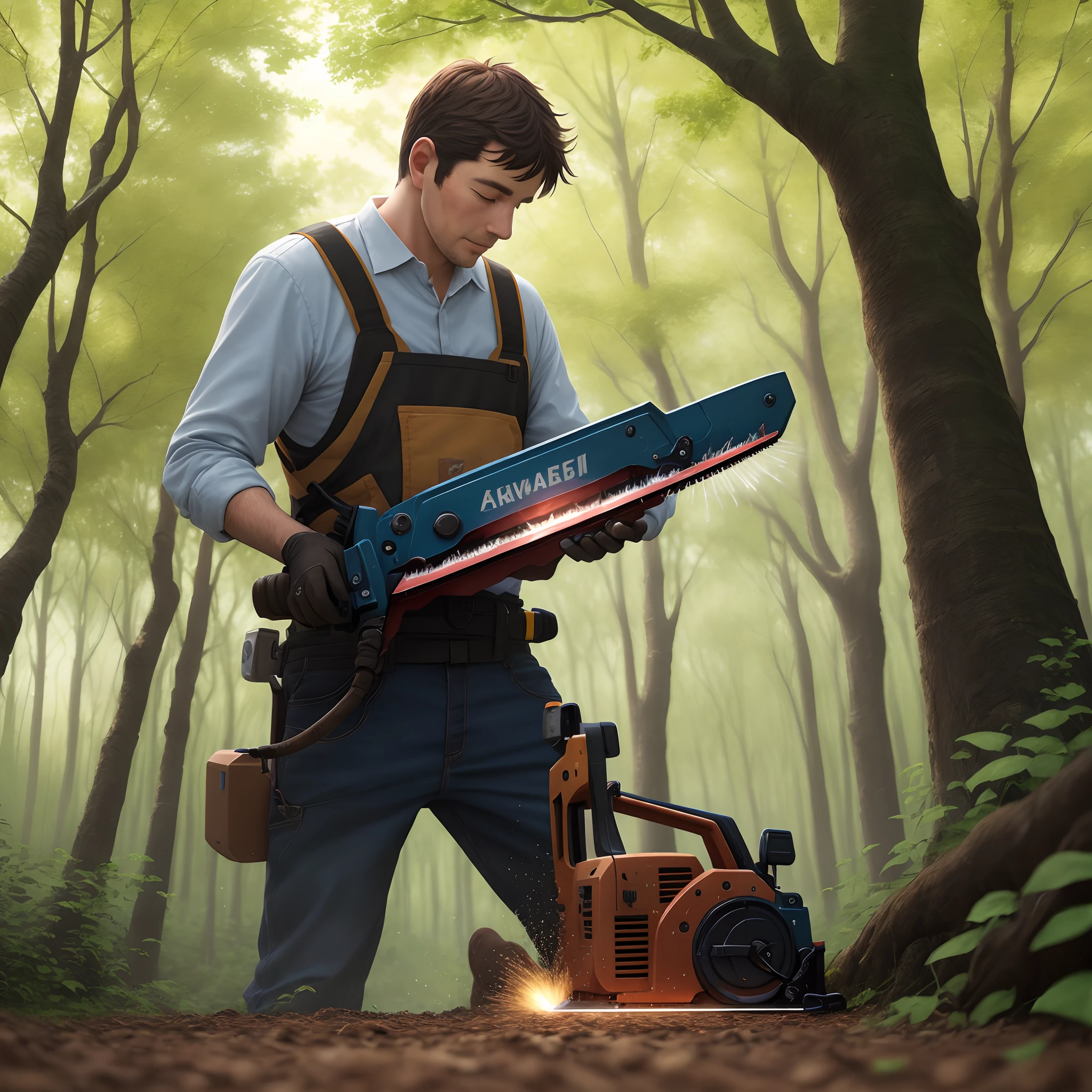 A man saws trees