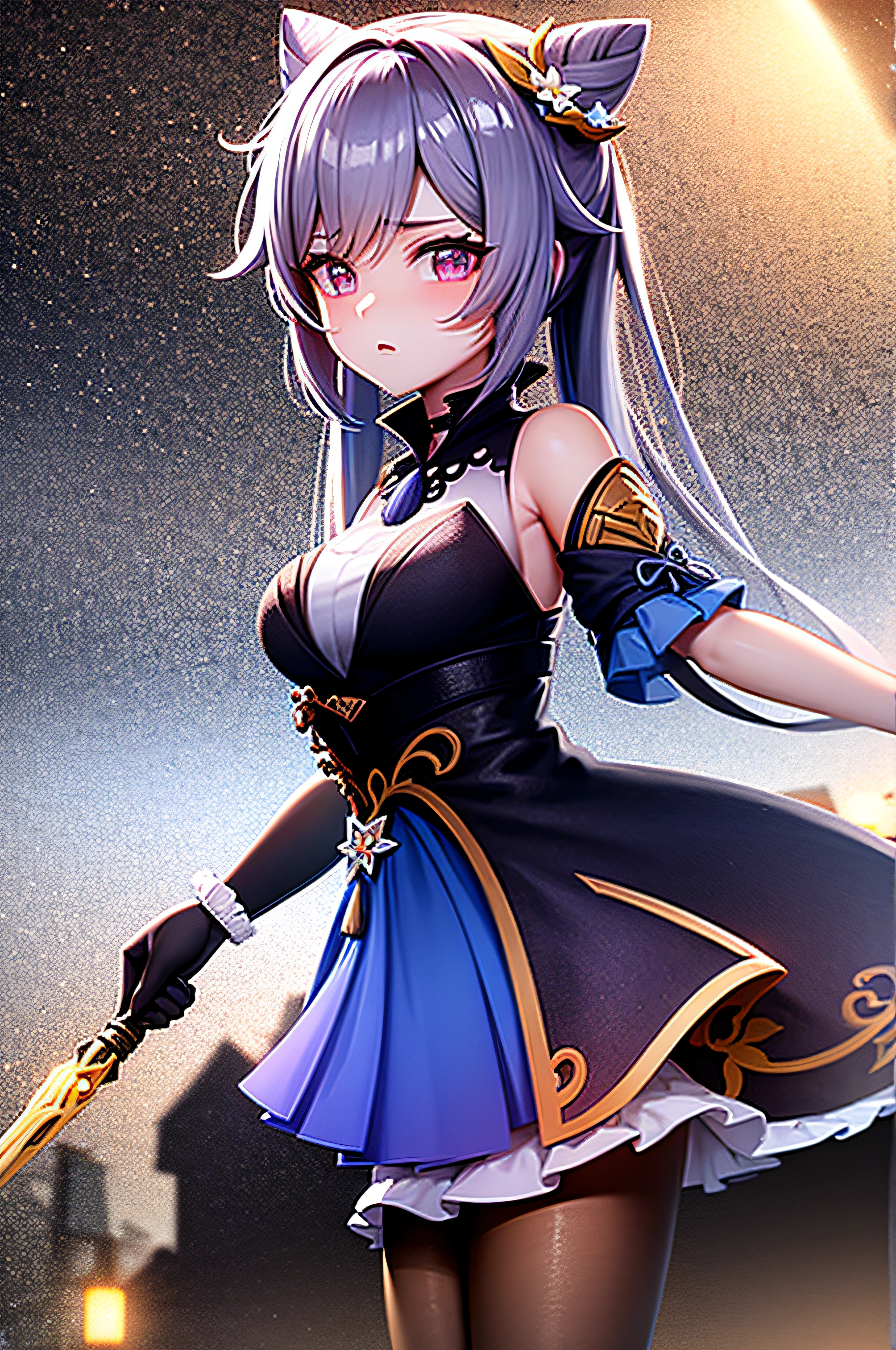 genshin impact,electro vision,lightining backgroung,sad background,mountain,rain